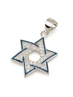 NECKLACE STAR OF DAVID WITH BLUE STRIPES AND CRYSTALS