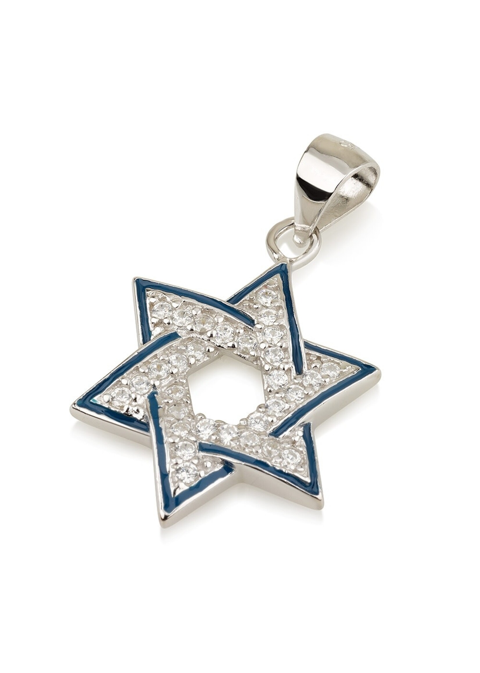 NECKLACE STAR OF DAVID WITH BLUE STRIPES AND CRYSTALS