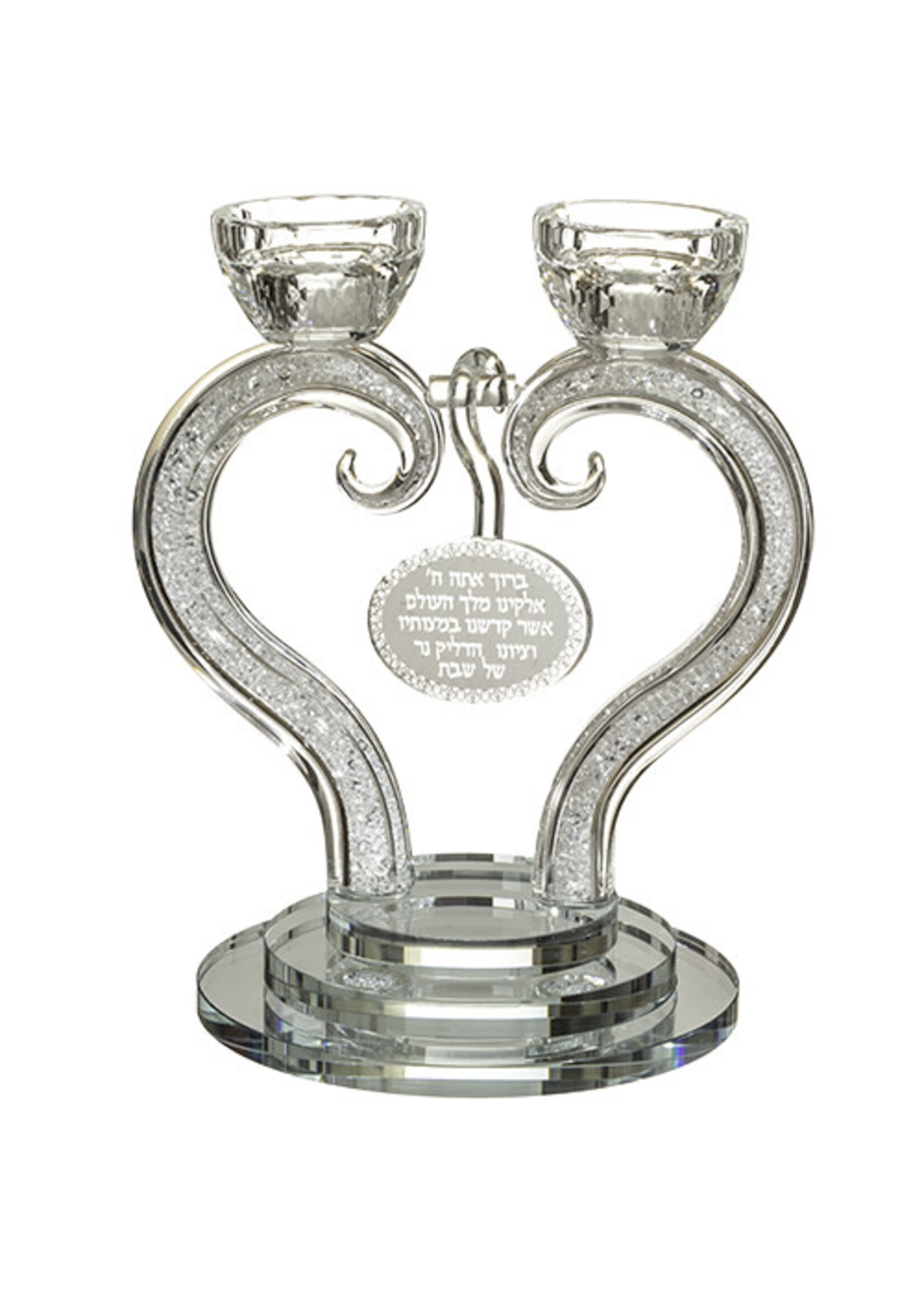 CANDLE HOLDER CRYSTAL HEART SHAPPED WITH BLESSING- WHITE STONES-21CM