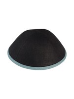 KIPPAH LINEN BLACK WITH SEA GREEN RIM