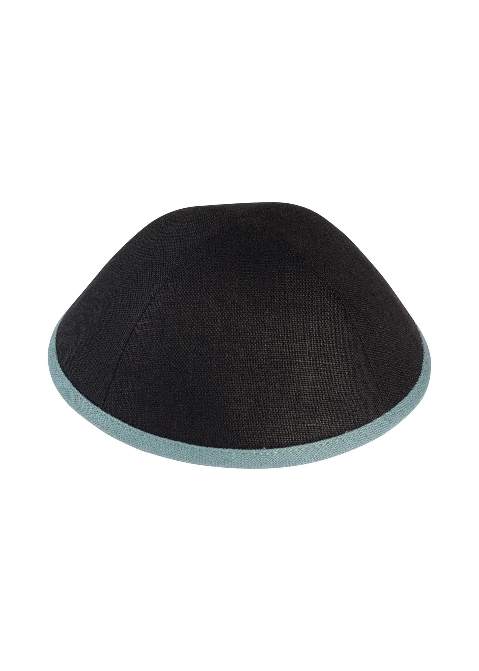 KIPPAH LINEN BLACK WITH SEA GREEN RIM