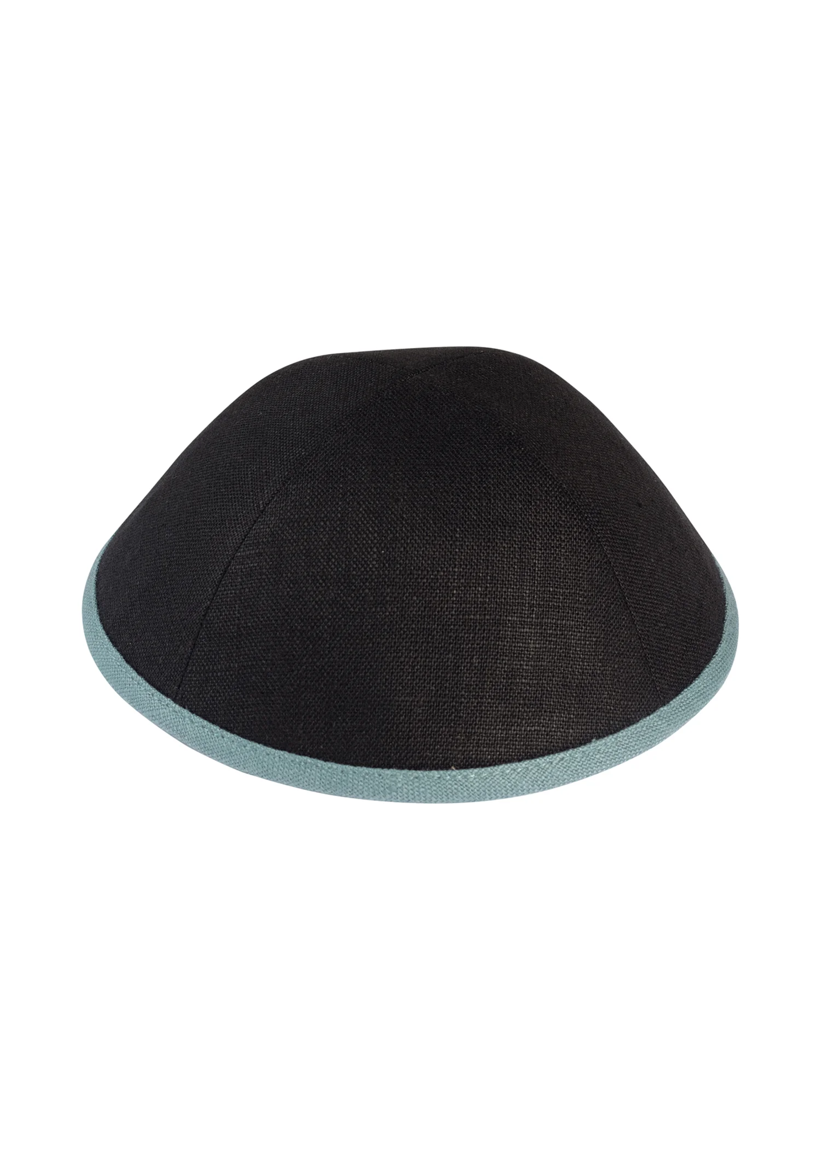 KIPPAH LINEN BLACK WITH SEA GREEN RIM
