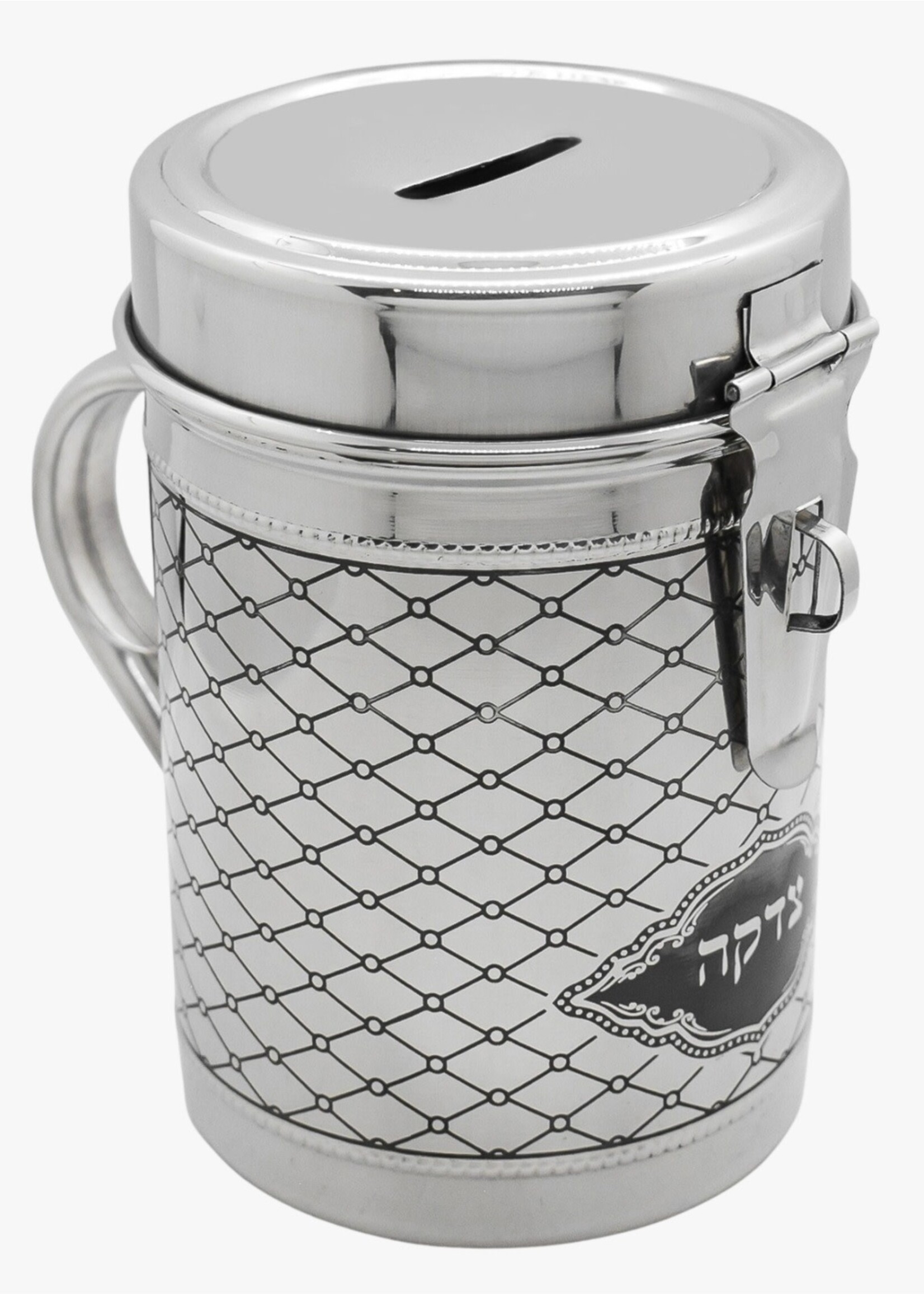TZEDAKAH JAR STAINLESS STEEL DIAMOND DESIGN