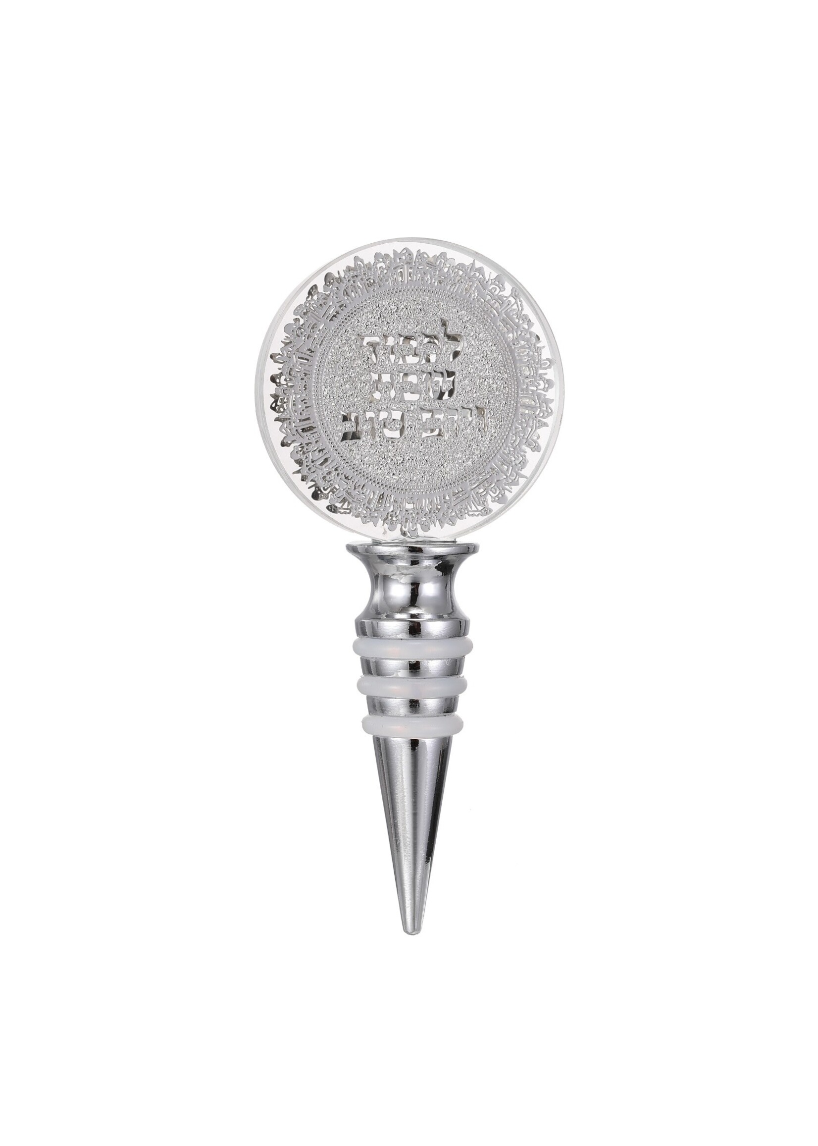 WINE BOTTLE CORK CRYSTAL- "LEKUVED SHABBOS-YOMTOV" SILVER