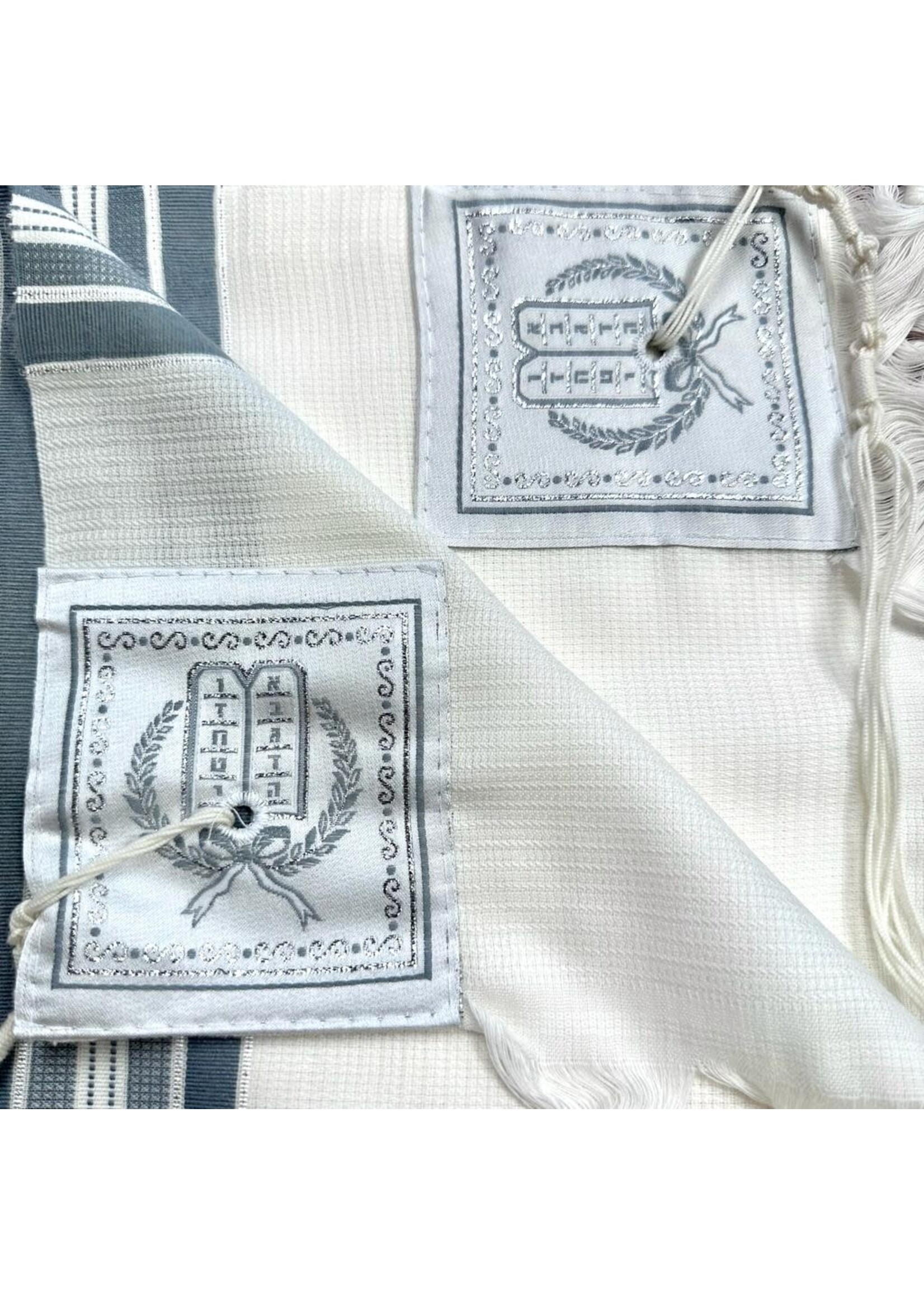 TALLIS WOOL SEPHARDI NON SLIP 65 GREY & SILVER AVODAS YAD THIN