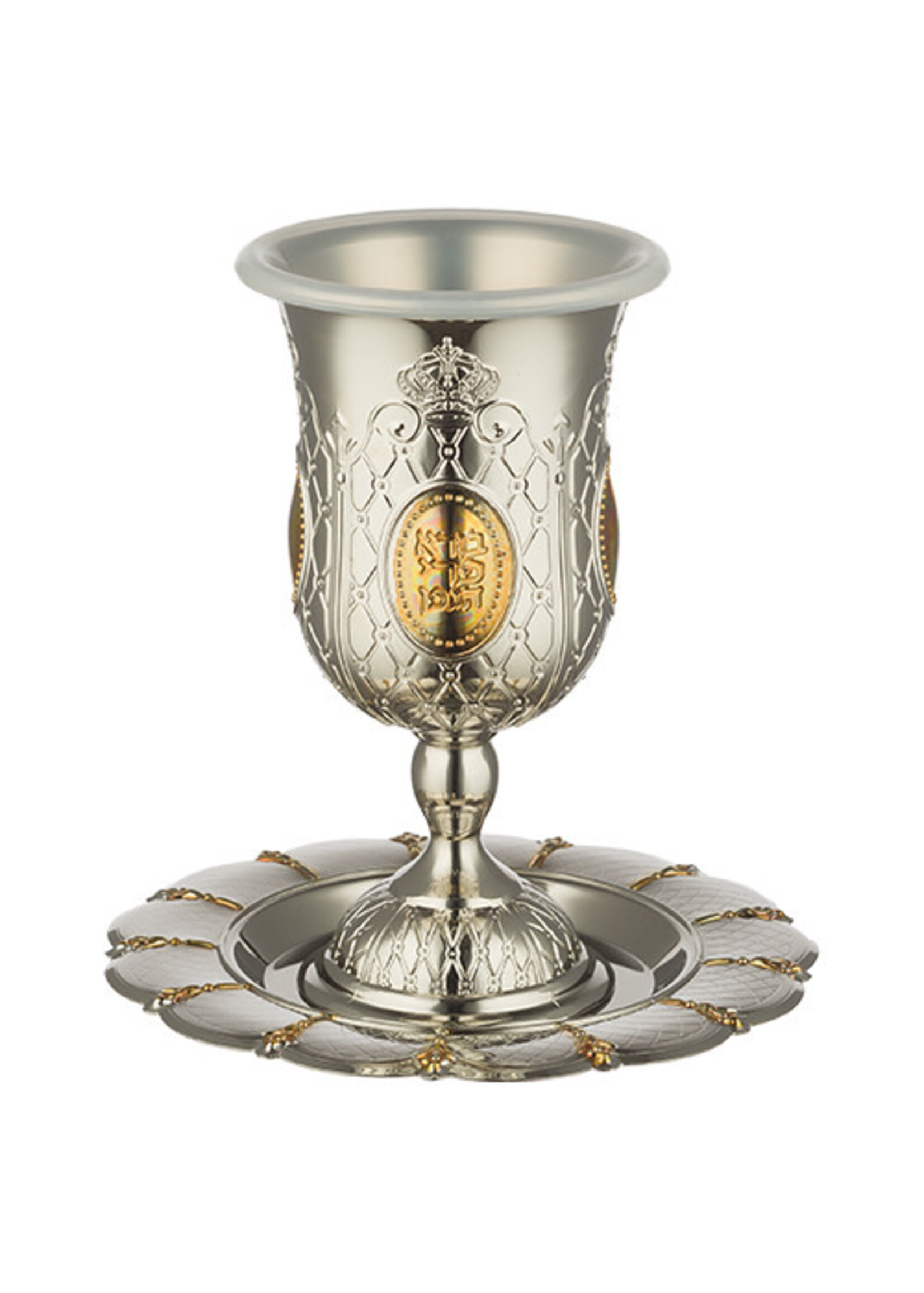 KIDDUSH CUP CROWN DESIGN GOLD ON NICKEL