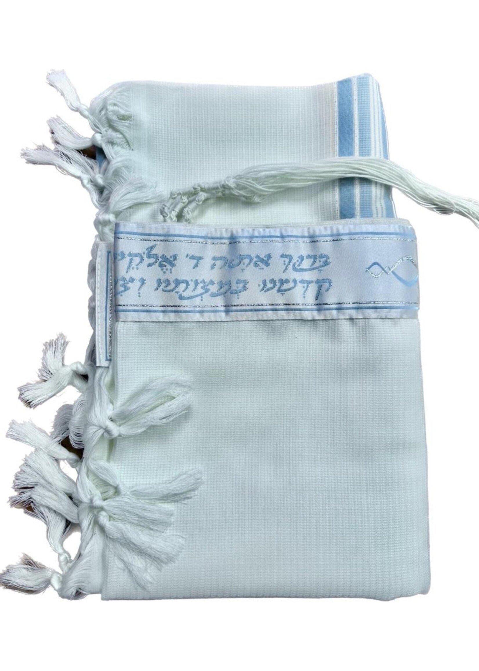 TALIS WOOL NON-SLIP 55 SEFARDI  AVODAS YAD SLATE BLUE & SILVER