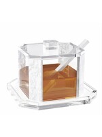HONEY DISH WITH SPOON- HEX PEARLY WHITE