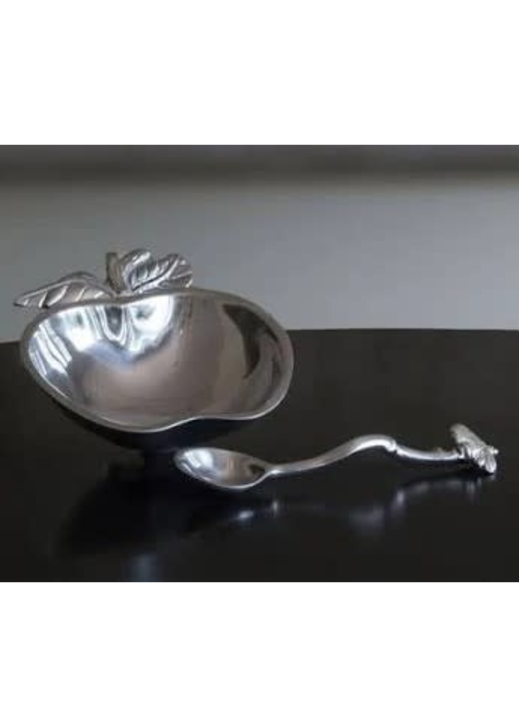 HONEY DISH SILVER APPLE BEE WITH SPOON