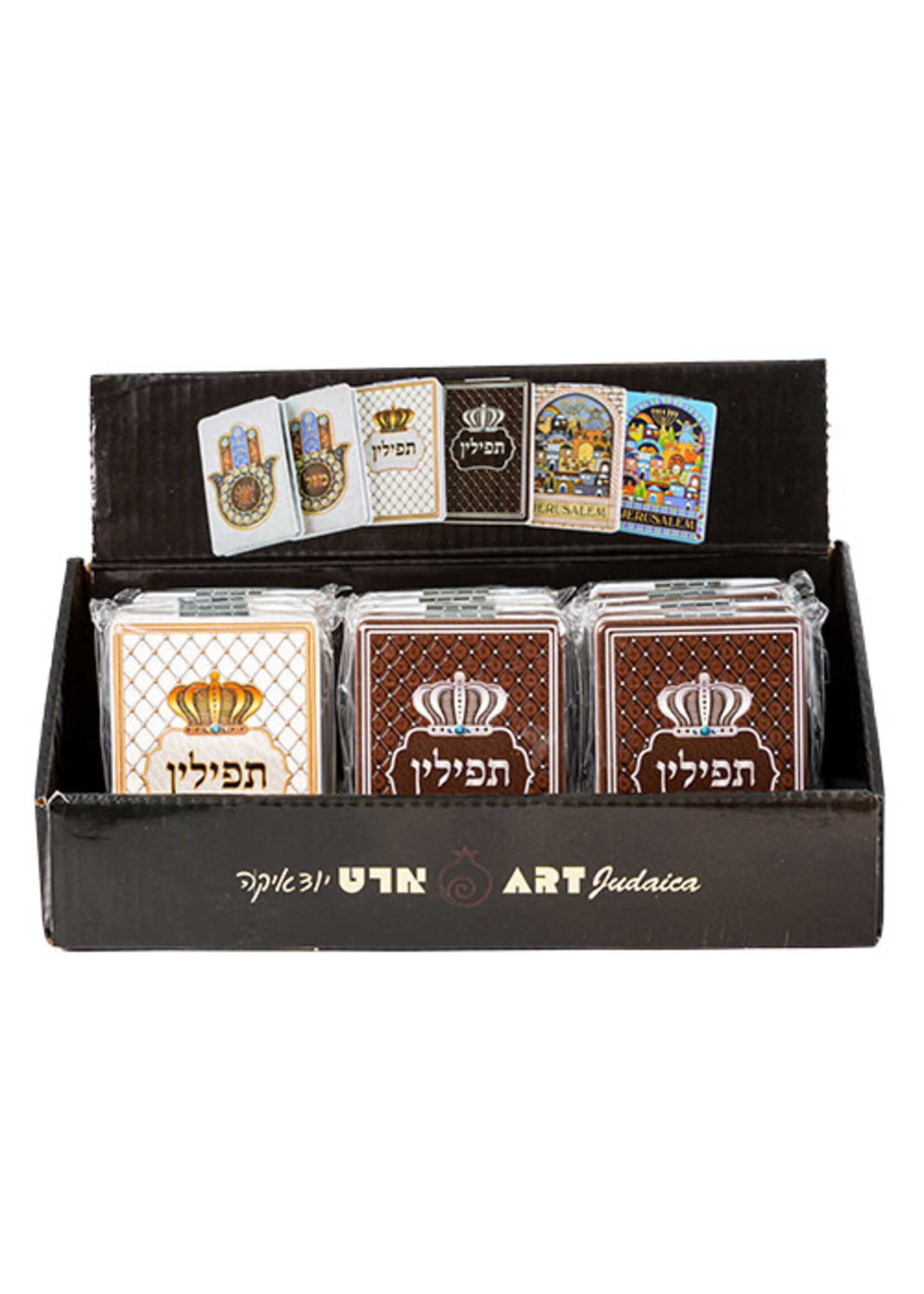 TEFILLIN  MIRROR CROWN DESIGN ASSORTED COLORS