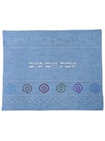 CHALLAH COVER LINEN LIGHT BLUE COLORFUL SWIRLS