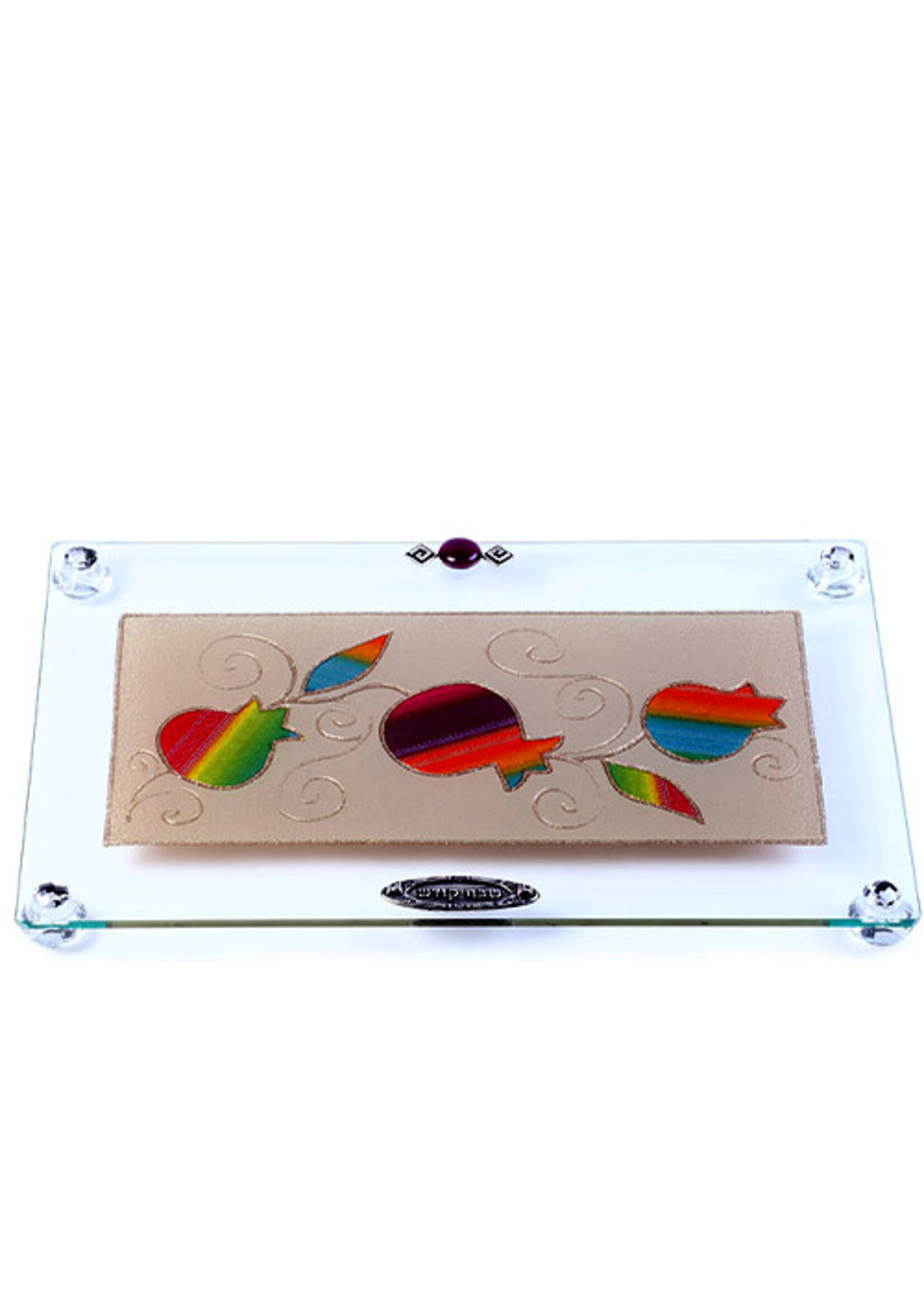 CHALLA TRAY GLASS WITH ARTISTIC COLOR  POMS