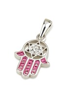 NECKLACE HAMSA WITH MAGEN DAVID-PINK