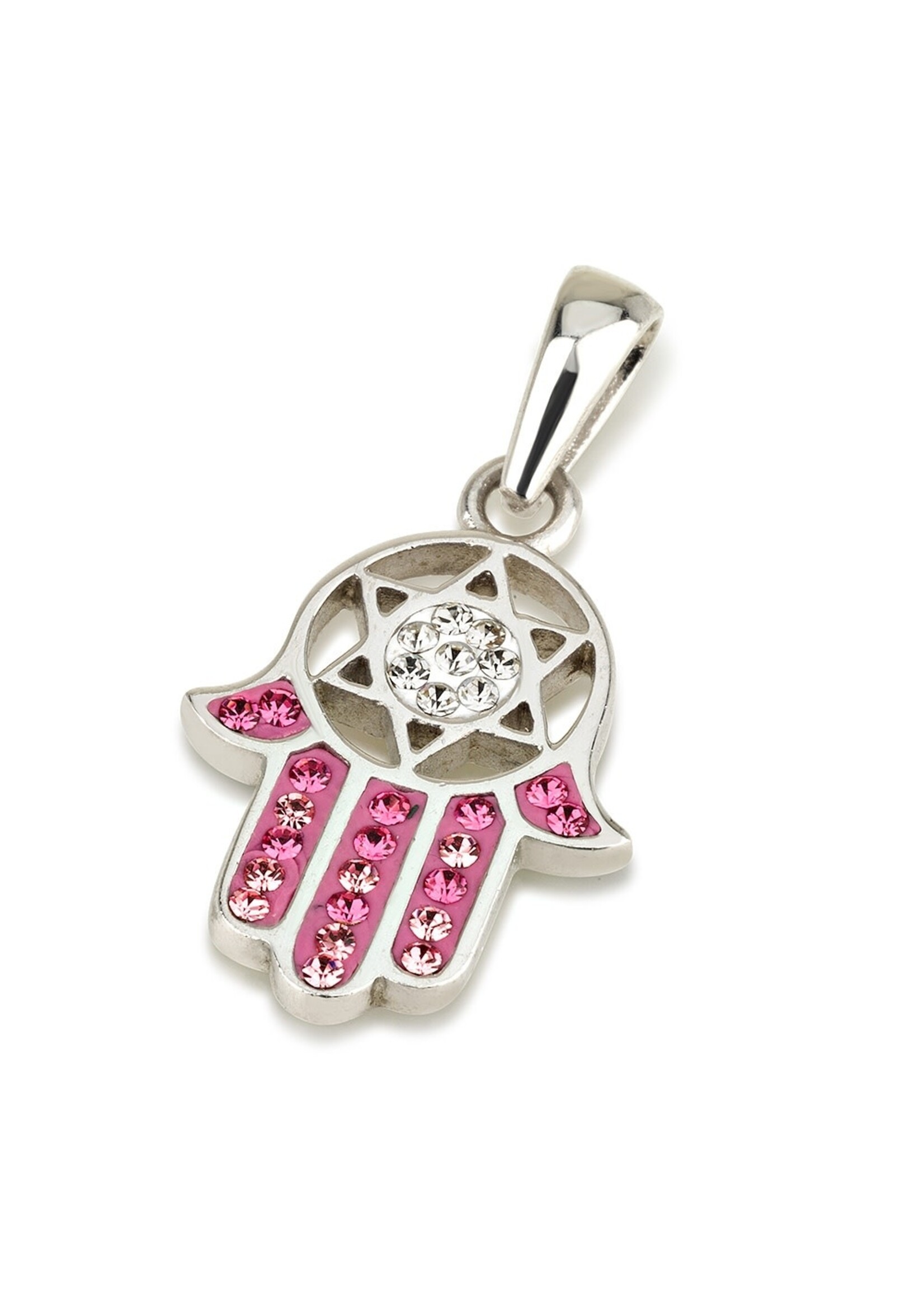 NECKLACE HAMSA WITH MAGEN DAVID-PINK