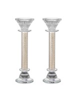 CANDLE HOLDERS CRYSTAL & GOLD MESH 9.5"