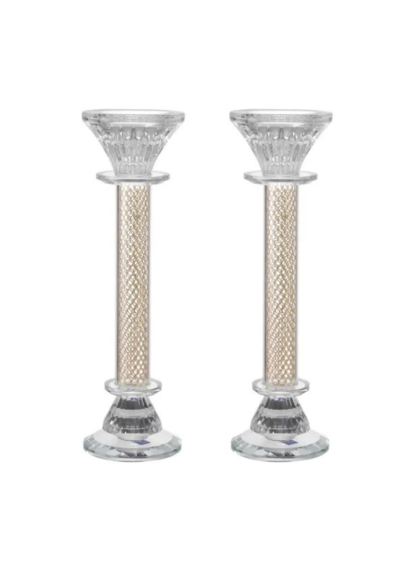 CANDLE HOLDERS CRYSTAL WITH GOLD NET - 9.5IN