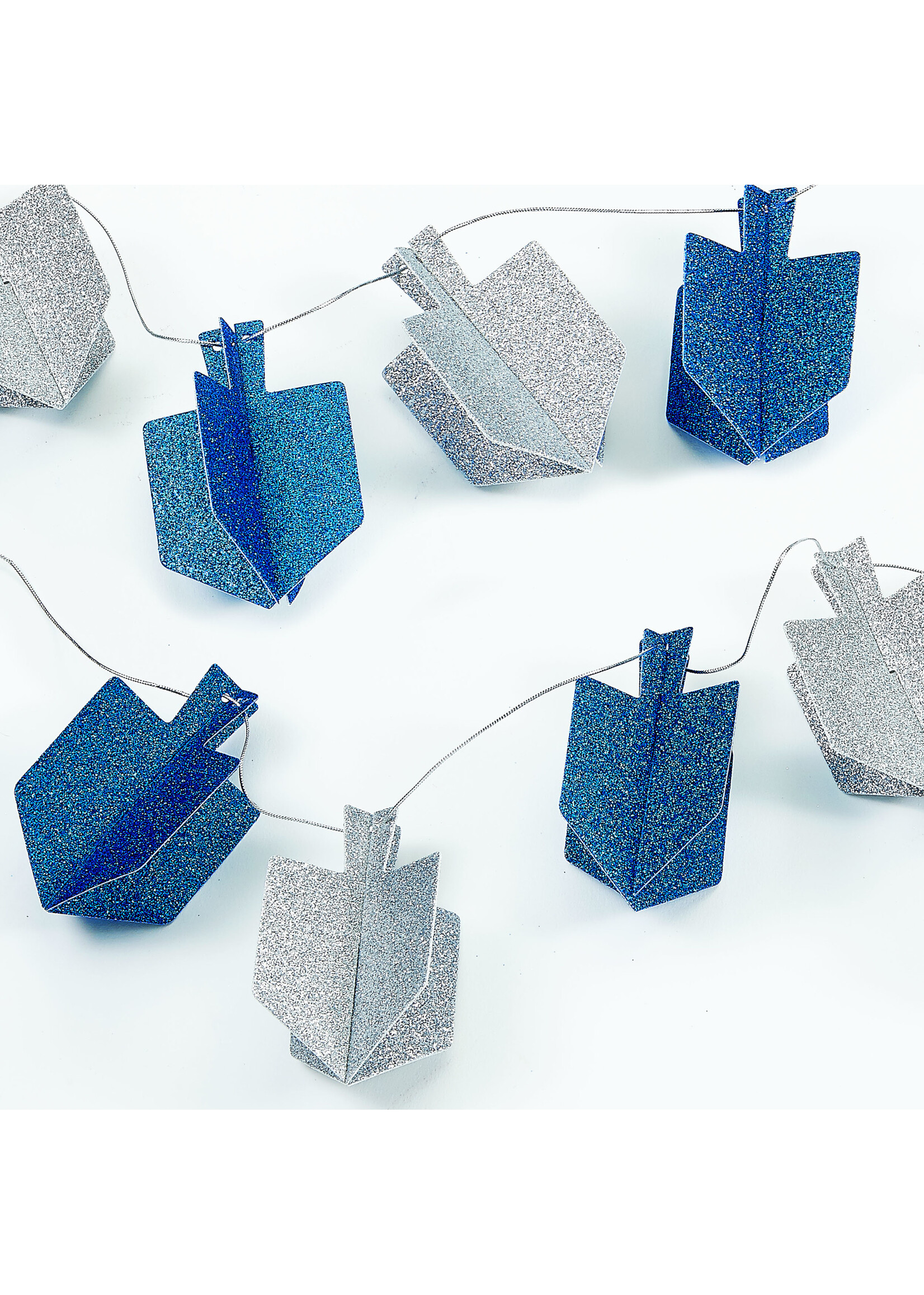 CHANUKAH BLUE & SILVER DREIDEL GLITTER GARLAND