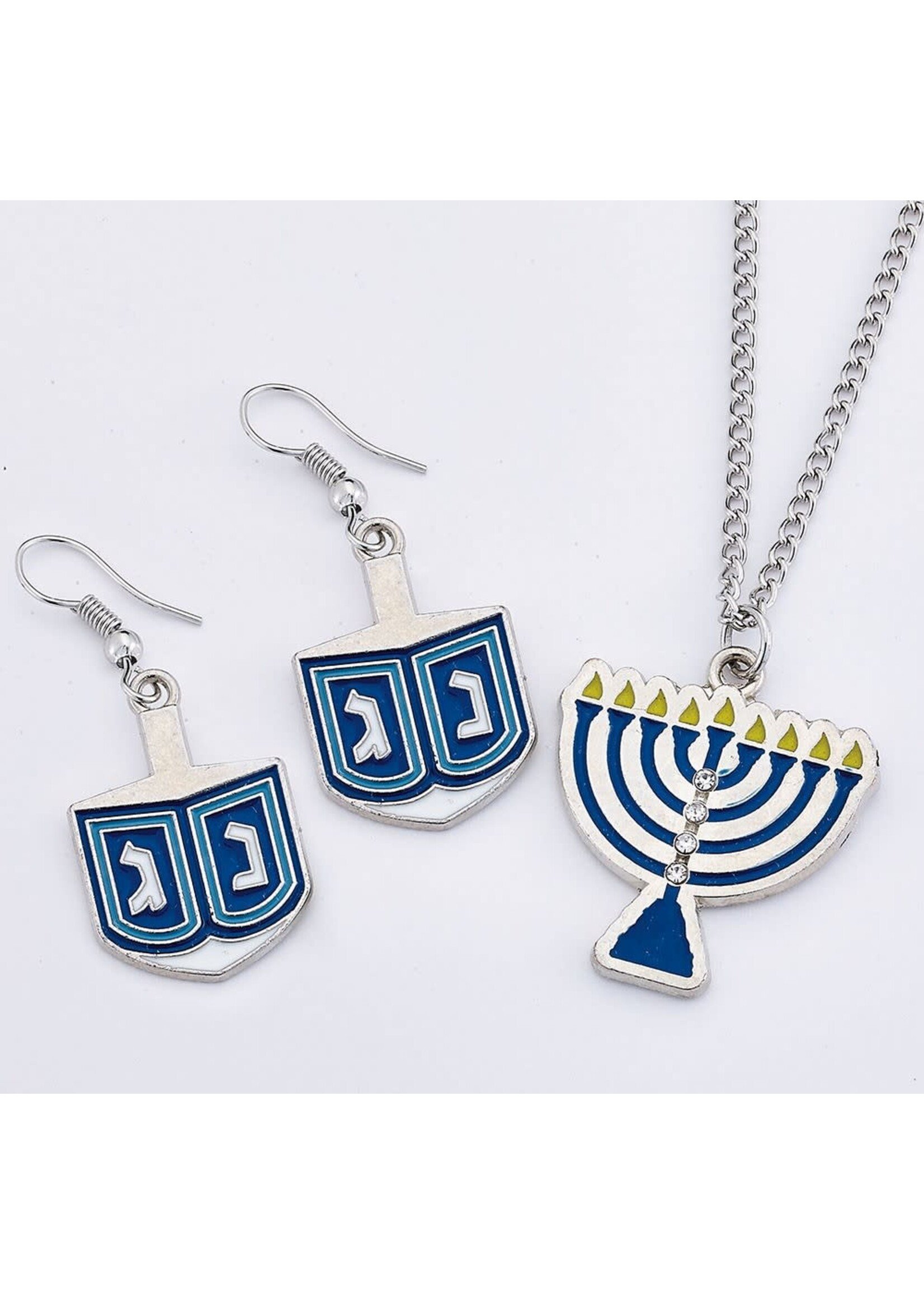 Set of Dreidel Earrings & Menorah Necklace/Gift Box