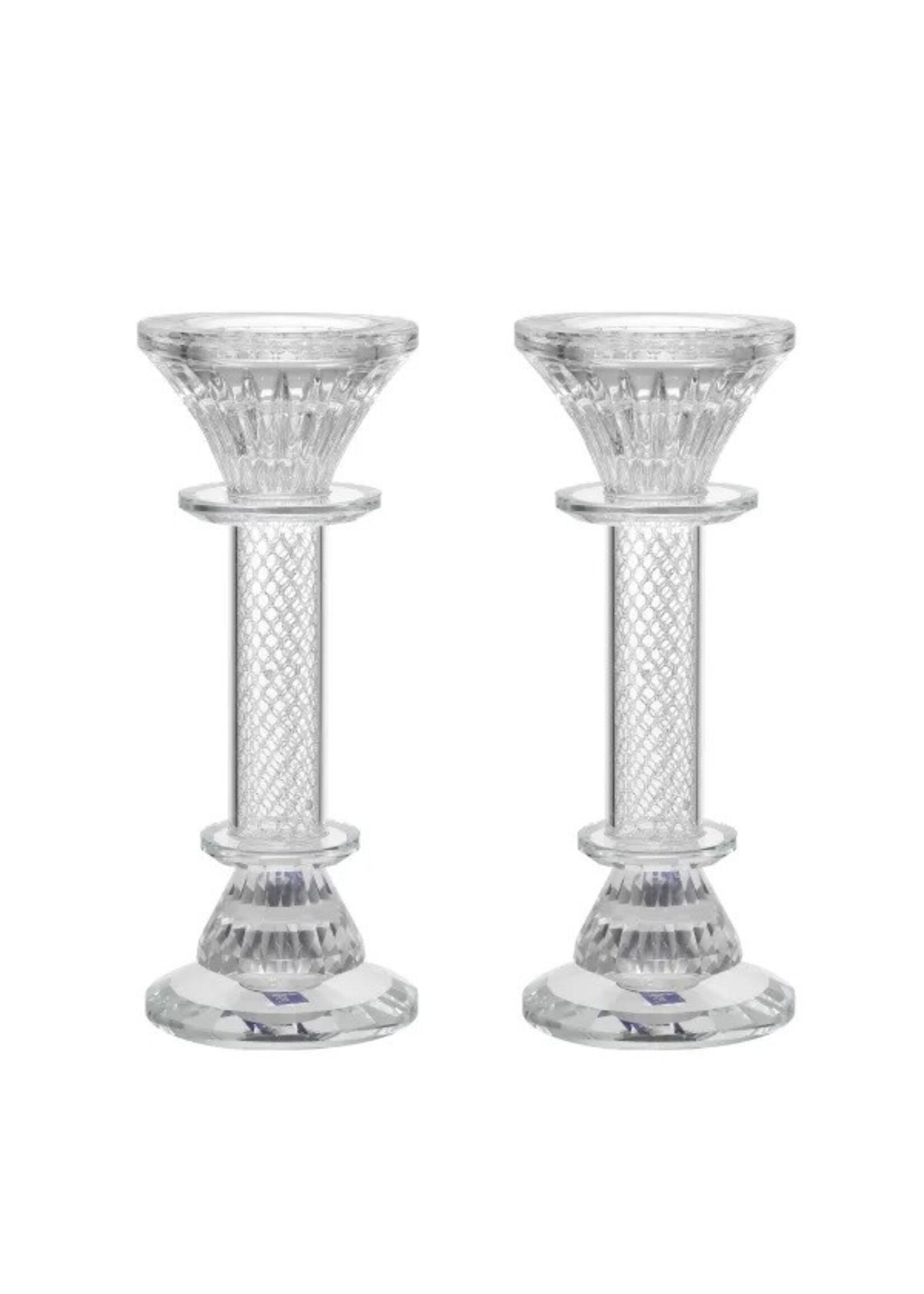 CANDLE HOLDERS CRYSTAL & SILVER MESH 7IN