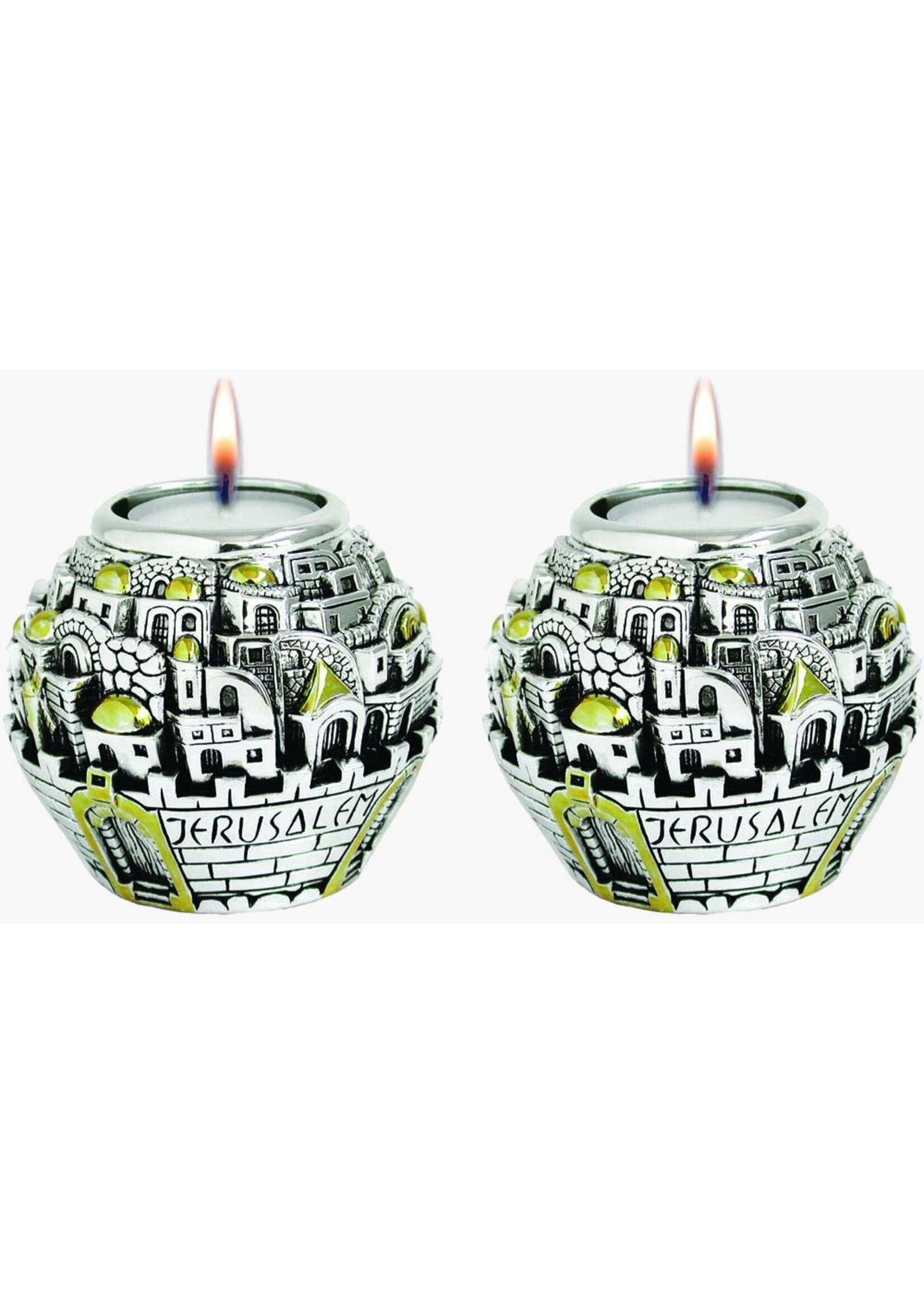 CANDLE HOLDERS JERUSALEM SPHERE SILVER PLATED