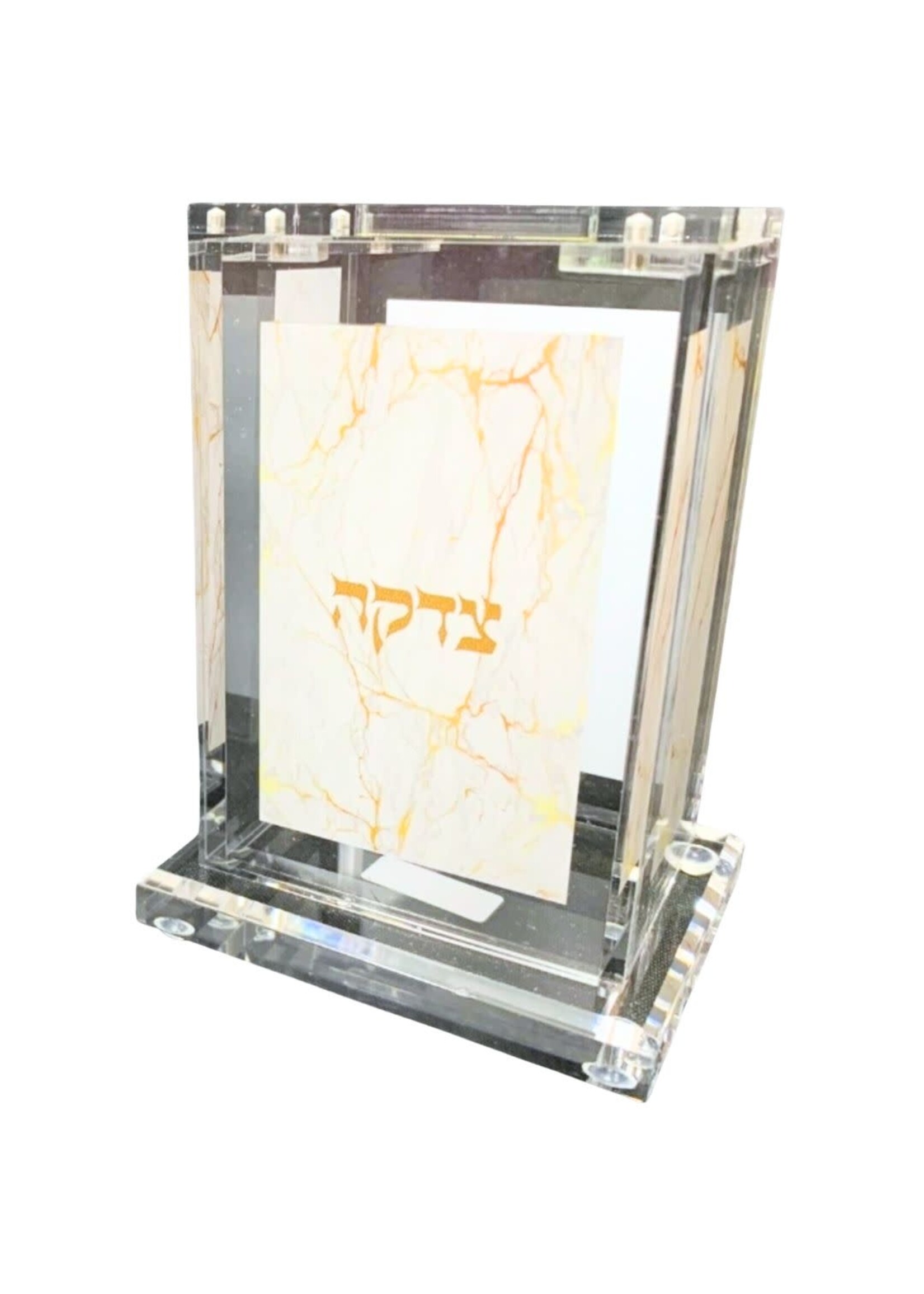 TZEDAKAH BOX ACRYLIC GOLD MARBLE