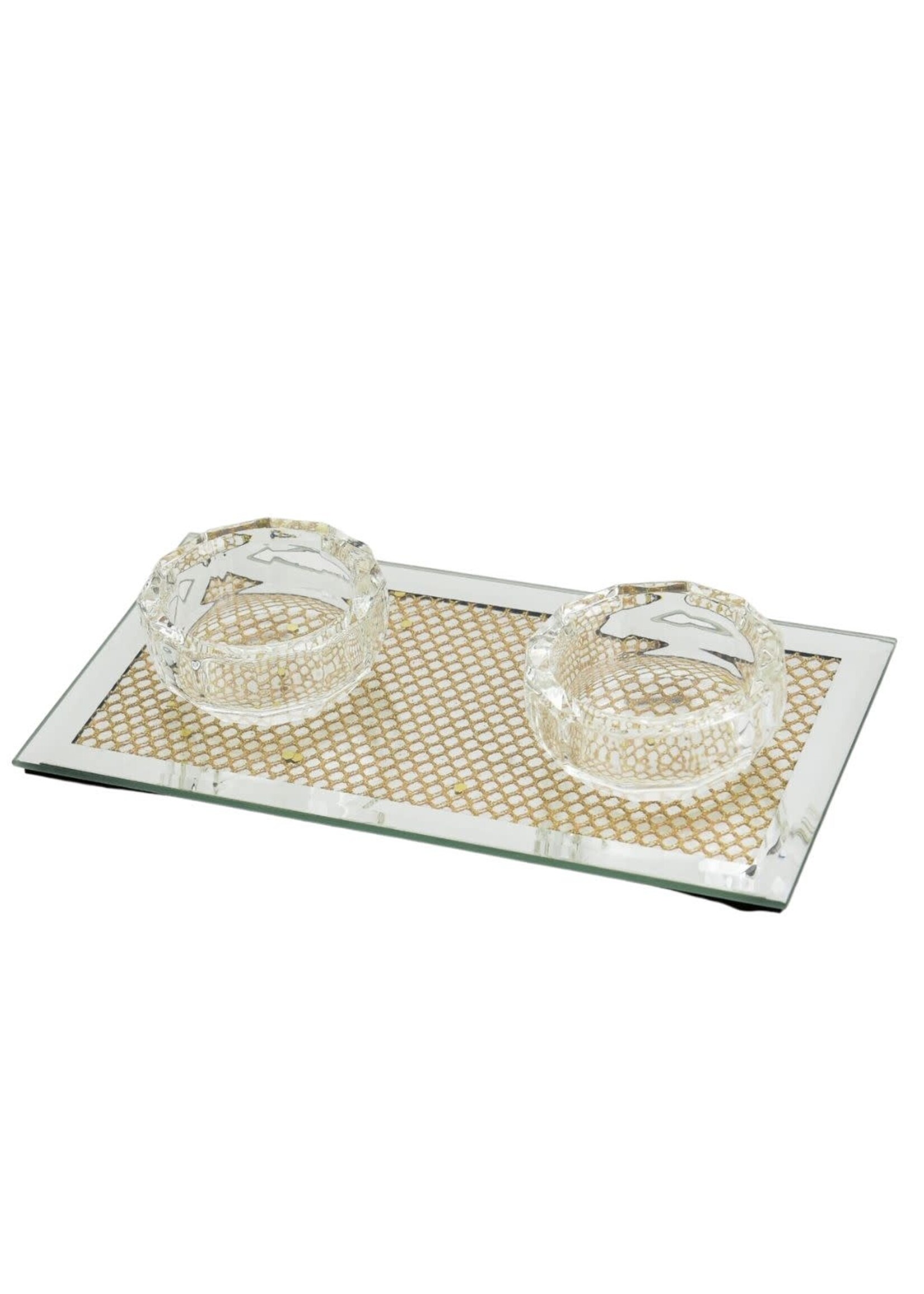 CRYSTAL CANDLE HOLDER-GOLD MESH 3.5"X6.75"