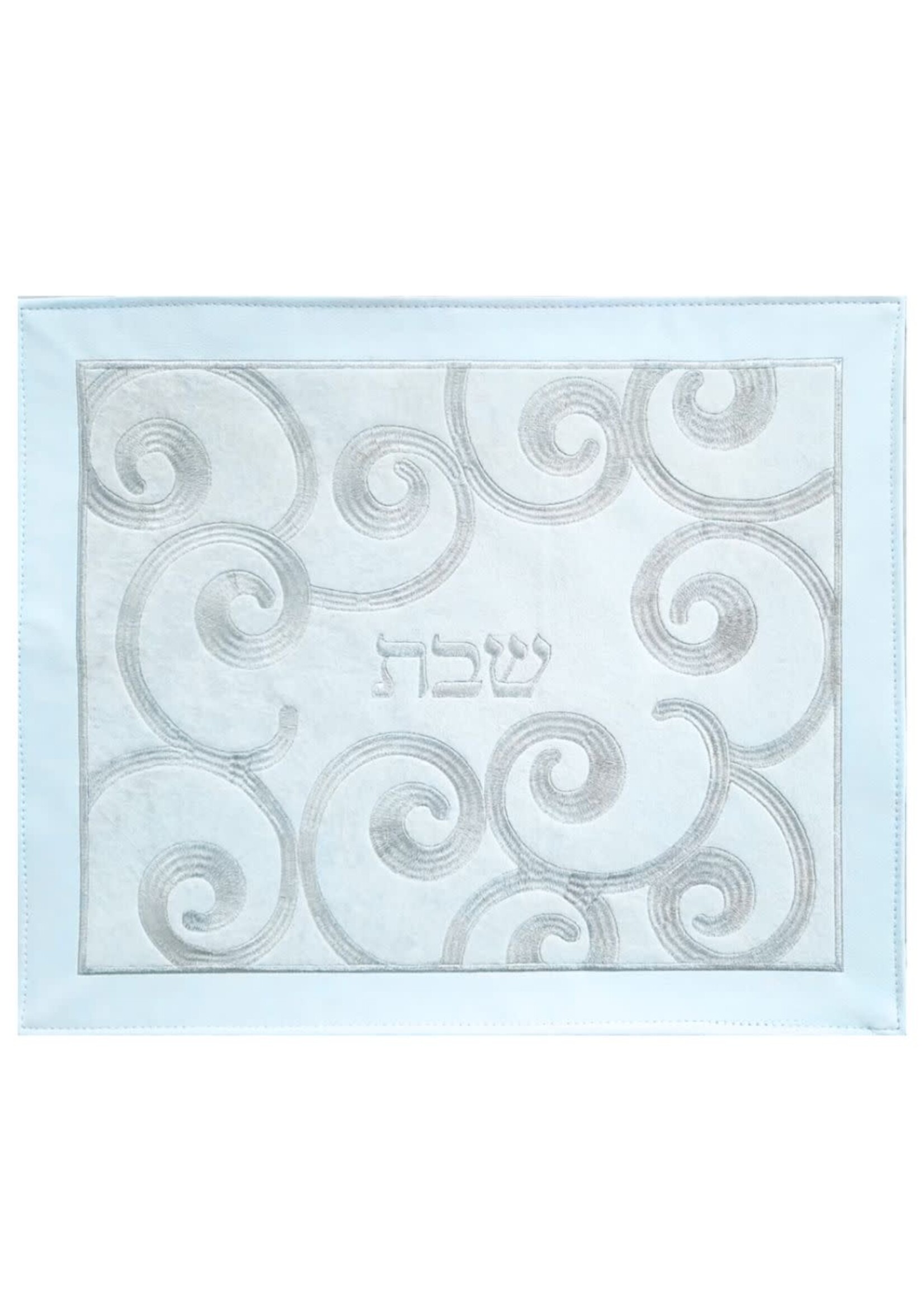CHALLAH COVER WITH WHITE- SILVER CIRCLED EMBRIODERY