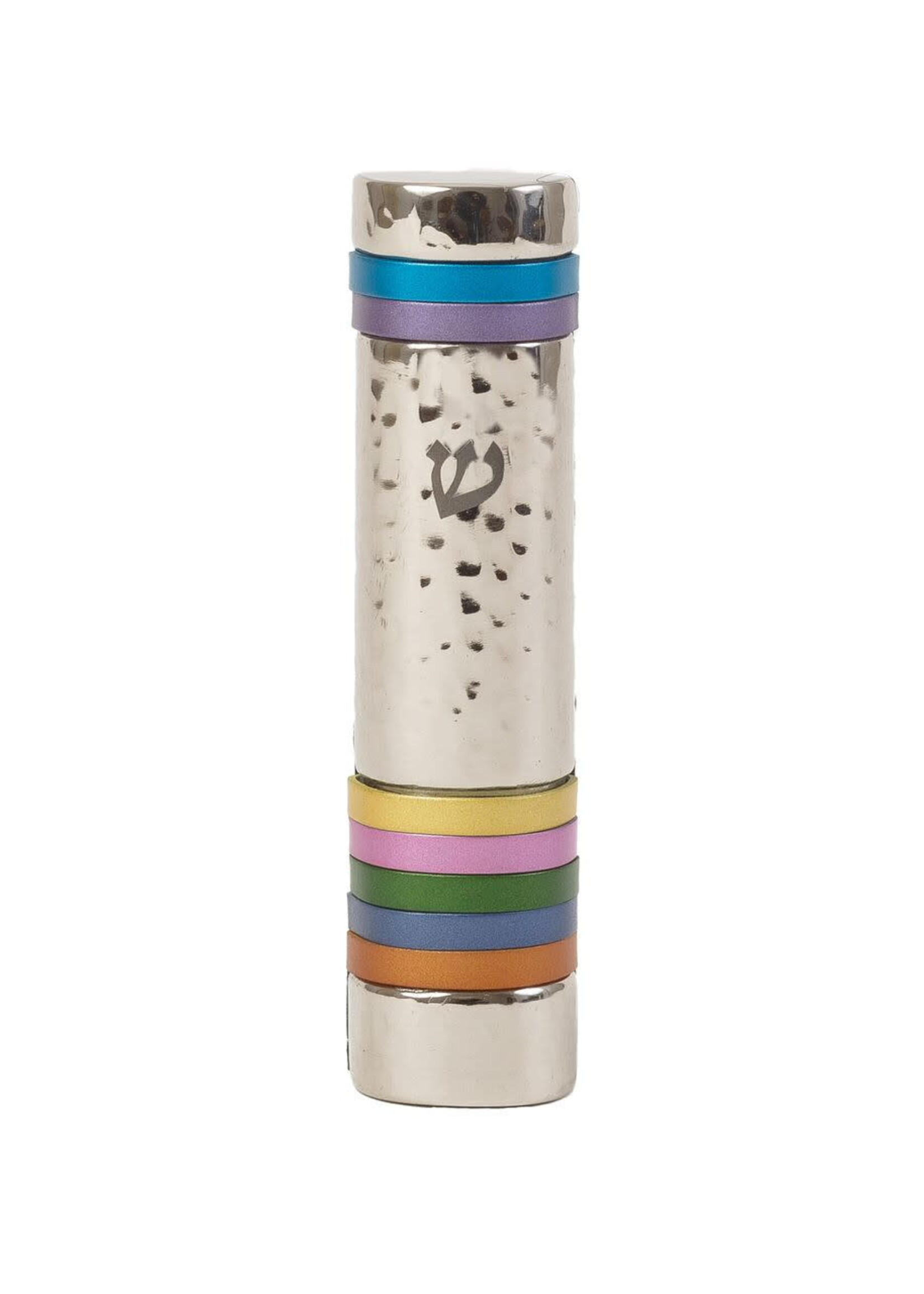 MEZUZAH HAMMERED NICKEL COLORFUL RINGS INLAY