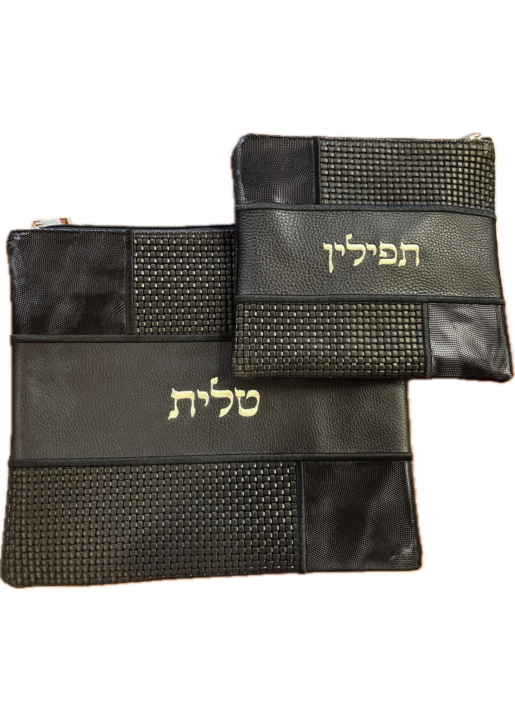 TALLIS & TEFILLIN BAG SET- GENUINE LEATHER-BLACK MIXED