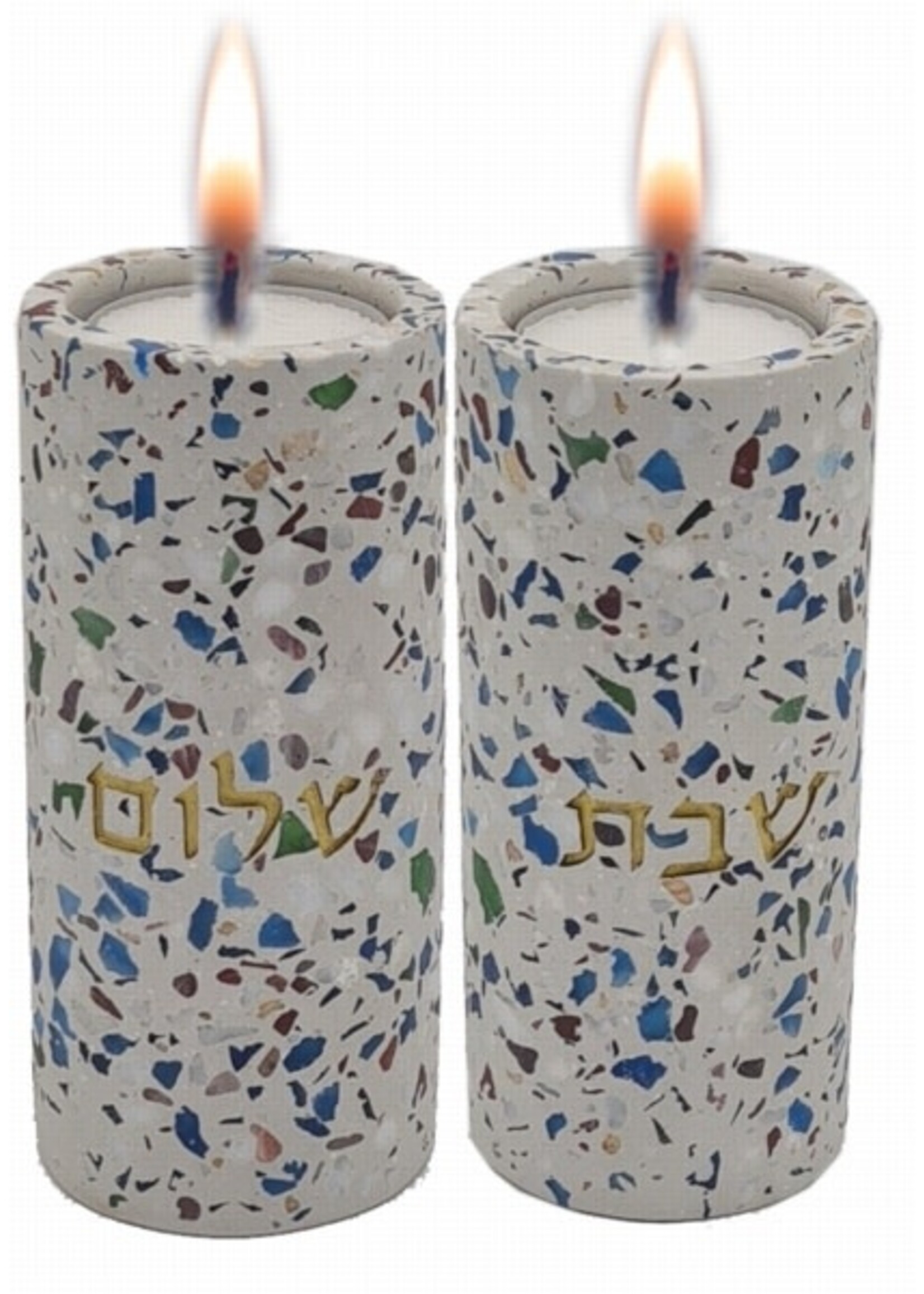 CANDLE HOLDER CEMENT - TERRAZZO COLORS - LARGE