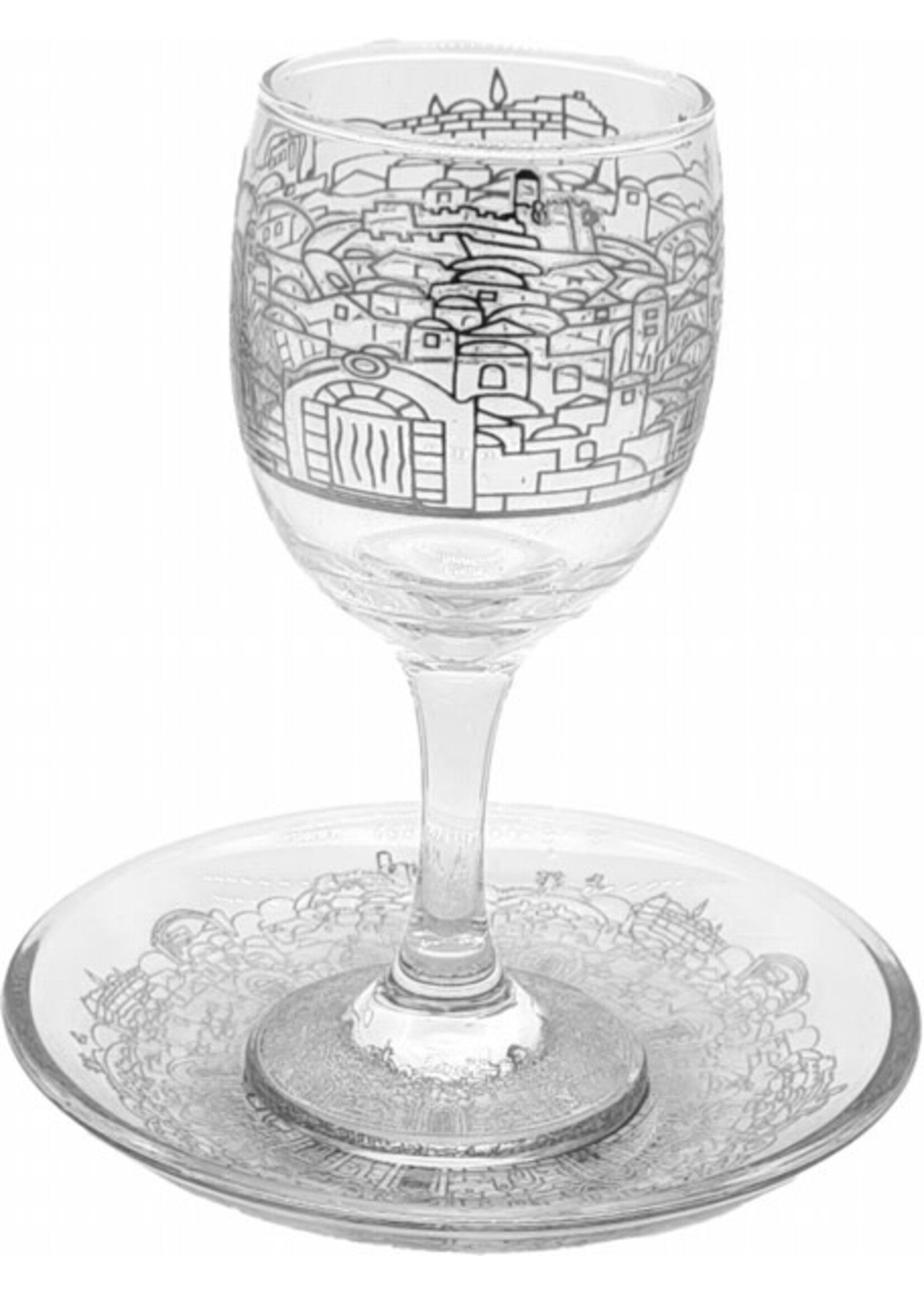 KIDDUSH CUP STEM GLASS - JERUSALEM SILVER