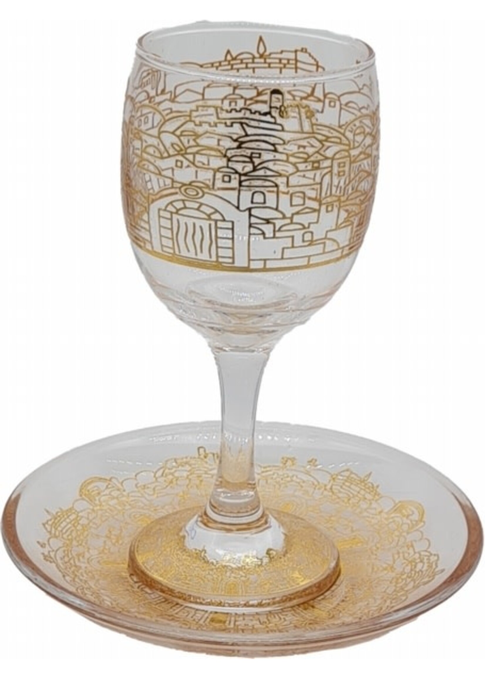 KIDDUSH CUP STEM GLASS - JERUSALEM GOLD