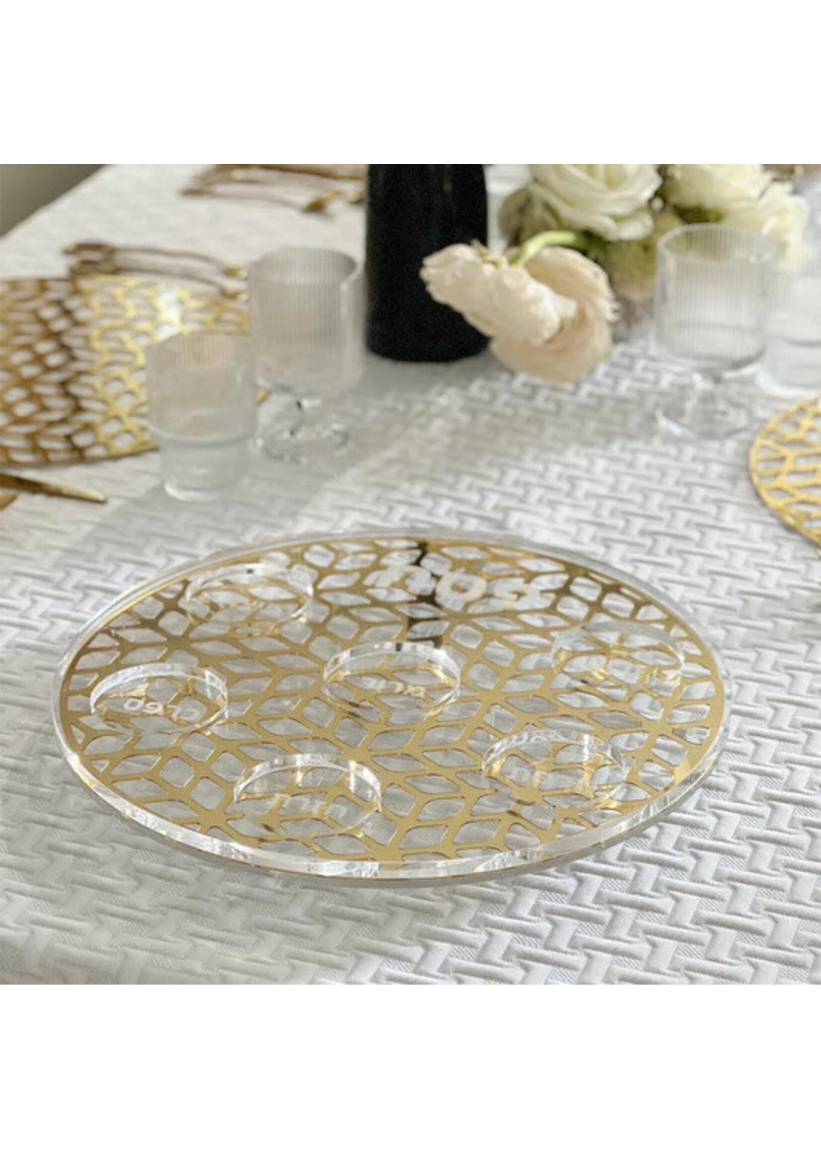 SEDER PLATE ACRYLIC GOLD LASER CUT
