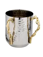 WASH HAMMERED STEEL WITH GOLD VINES HANDLES