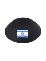 KIPPAH BLACK LINEN ISRAELI FLAG