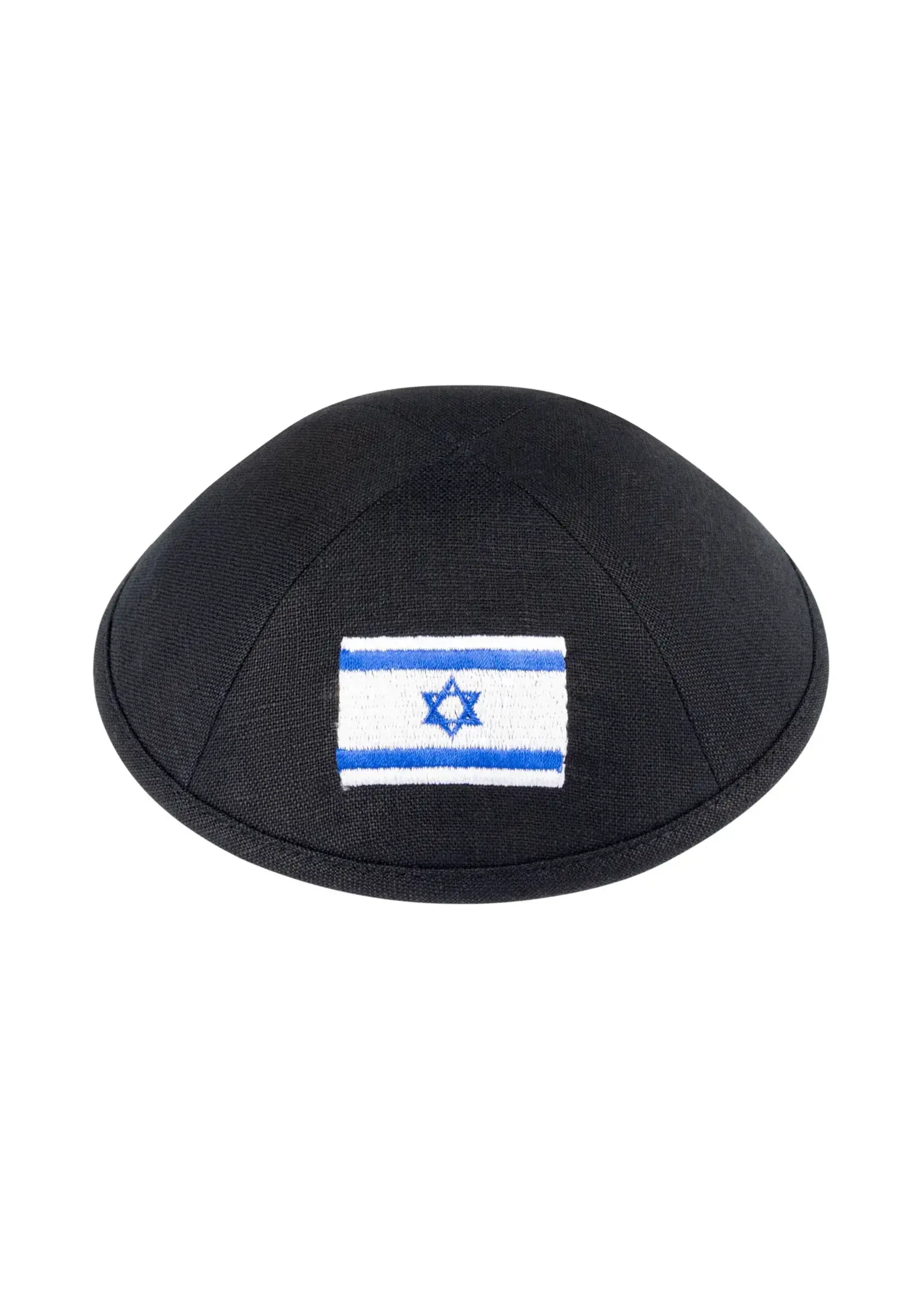 KIPPAH BLACK LINEN ISRAELI FLAG