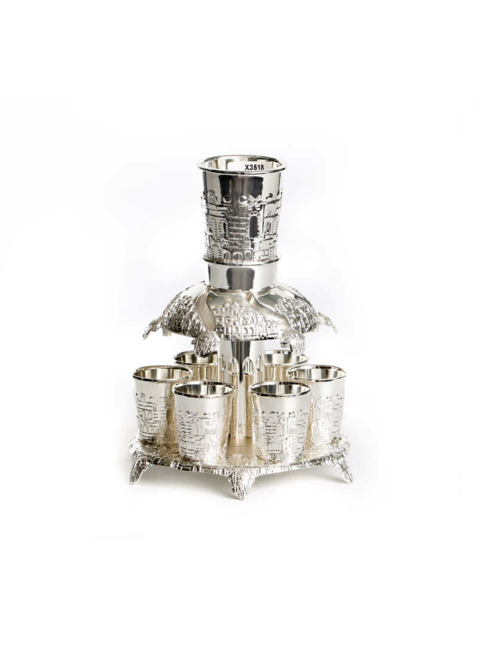 KIDDUSH FOUNTAIN SIVLERPLATED JERUSALEM 6 CUPS