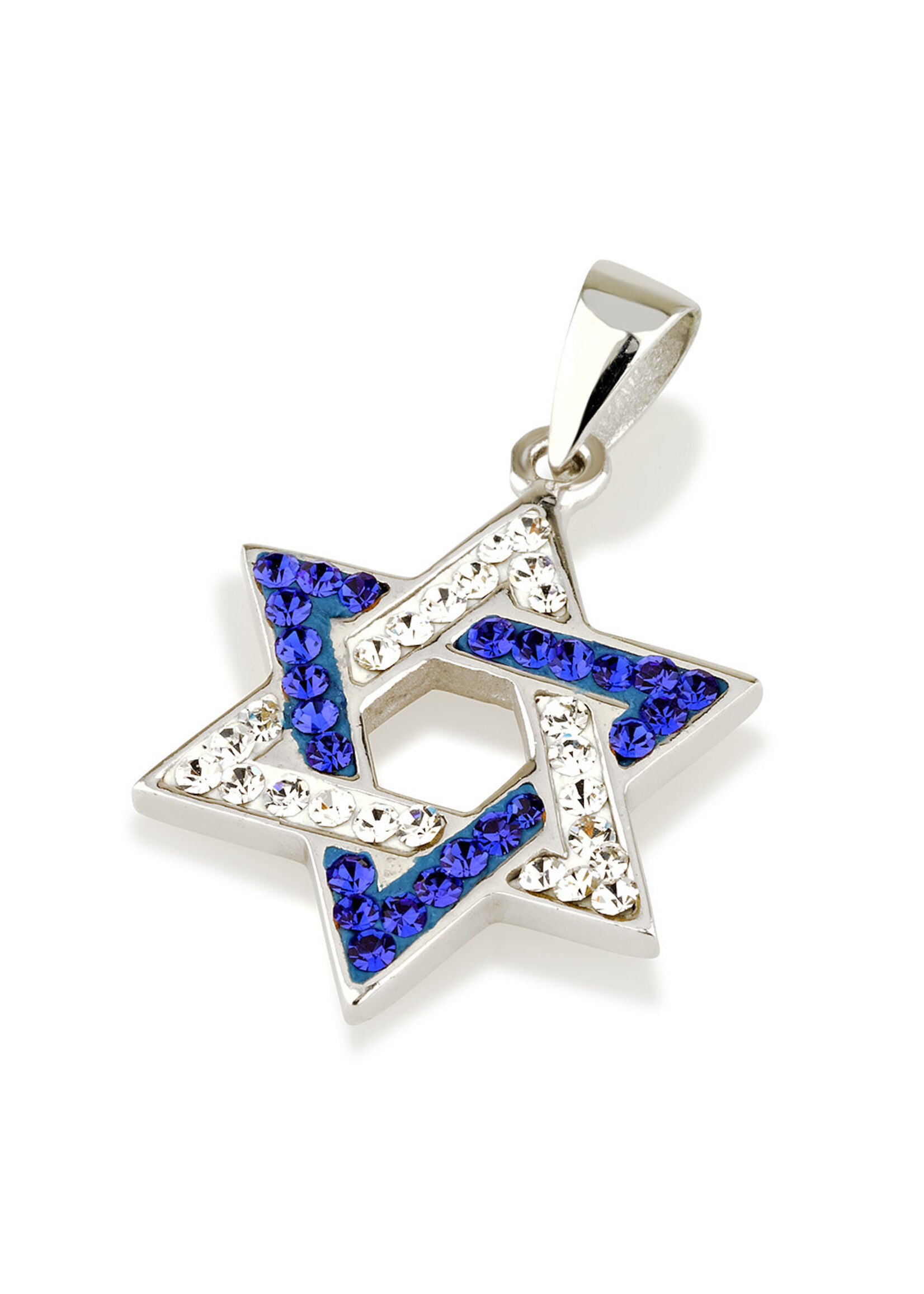 NECKLACE WHITE & BLUE GEMSTONES MAGEN DAVID STERLING SILVER