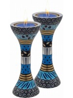 CANDLE HOLDER BLUE PAINTED METAL  5"