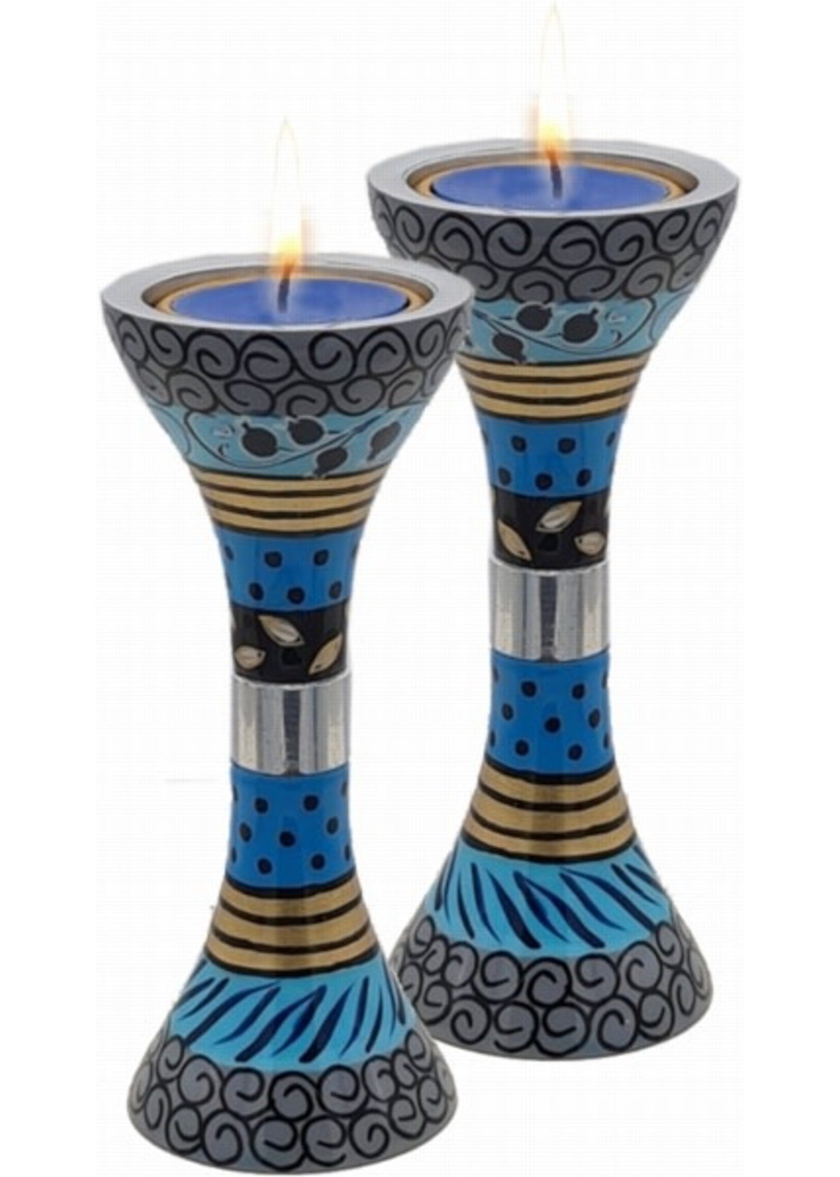 CANDLE HOLDER BLUE PAINTED METAL  5"
