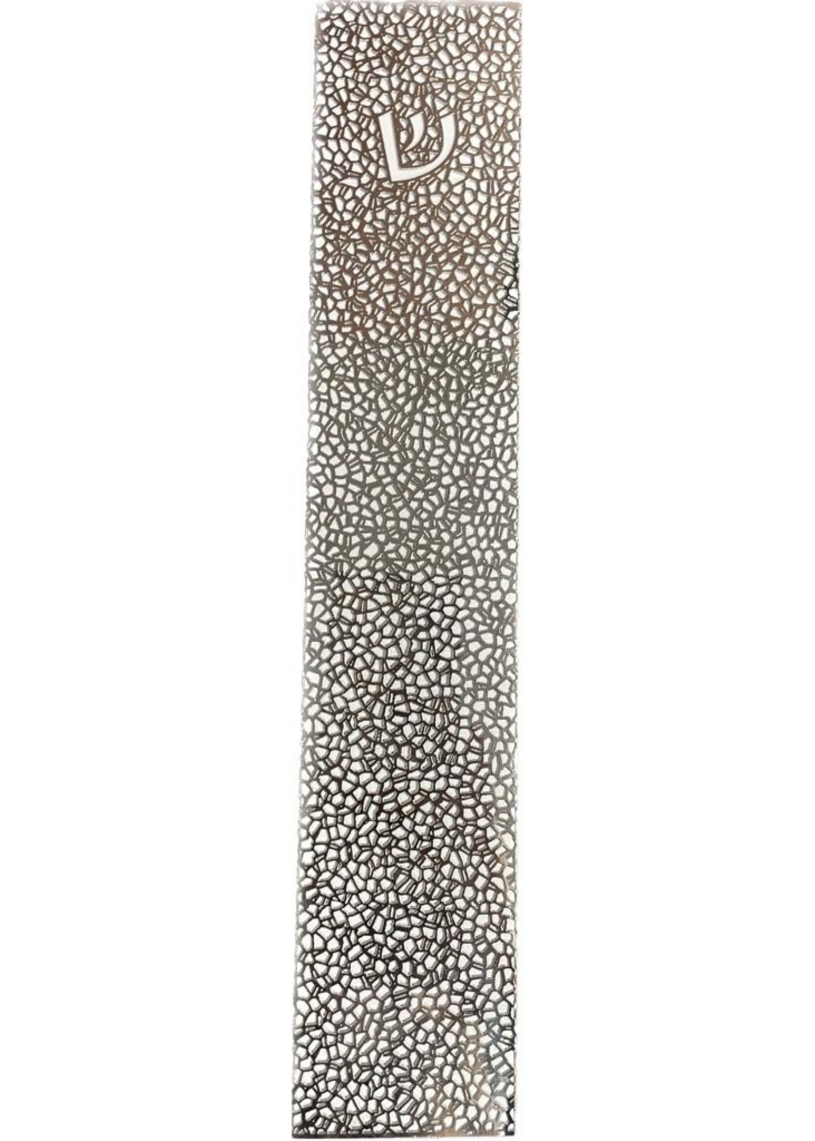 MEZUZAH ORGANIC MESH SILVER OVER WHITE 20CM - LASER CUT STEEL