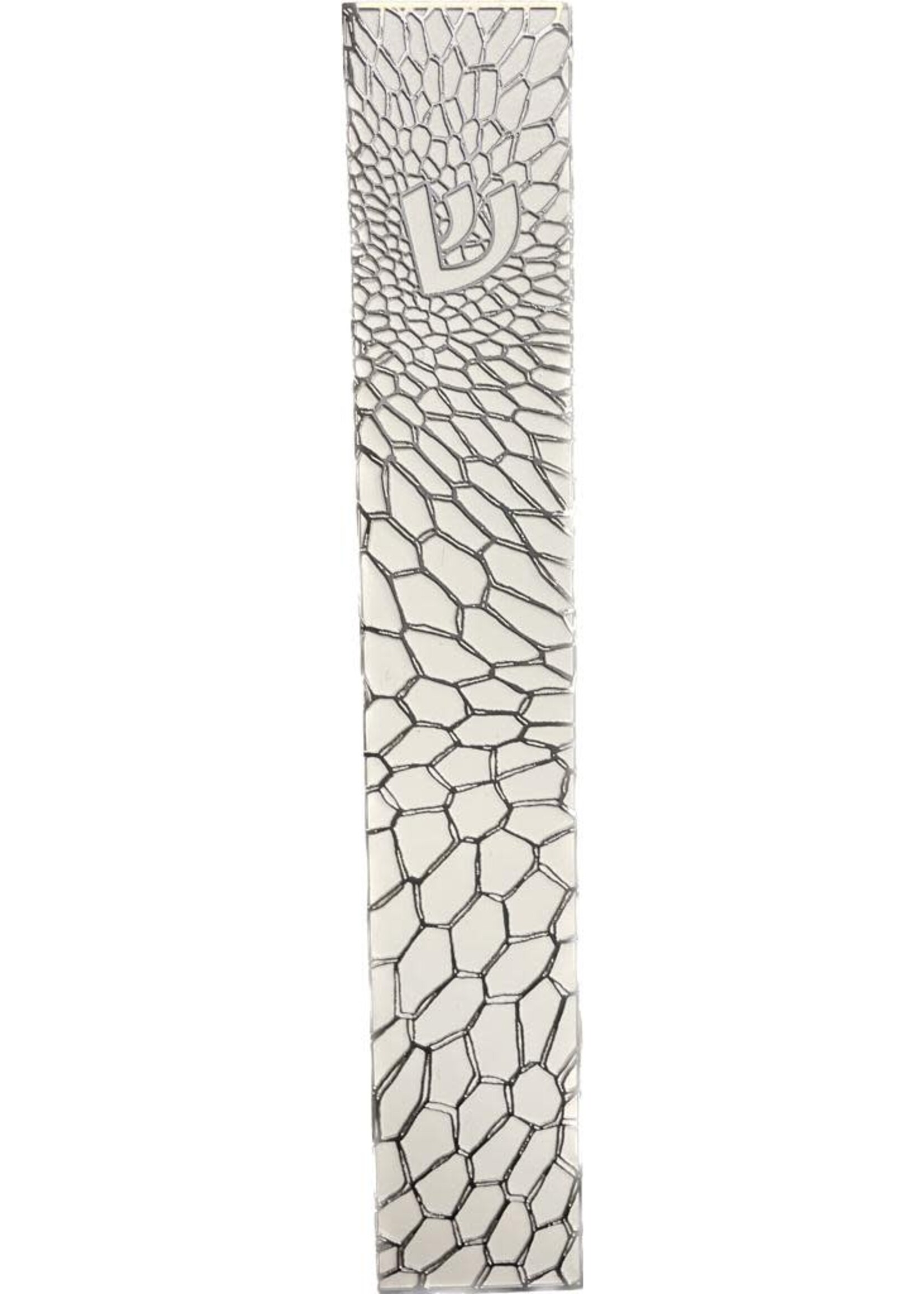 MEZUZAH ORGANIC LACE SILVER OVER WHITE 15CM - LASER CUT STEEL