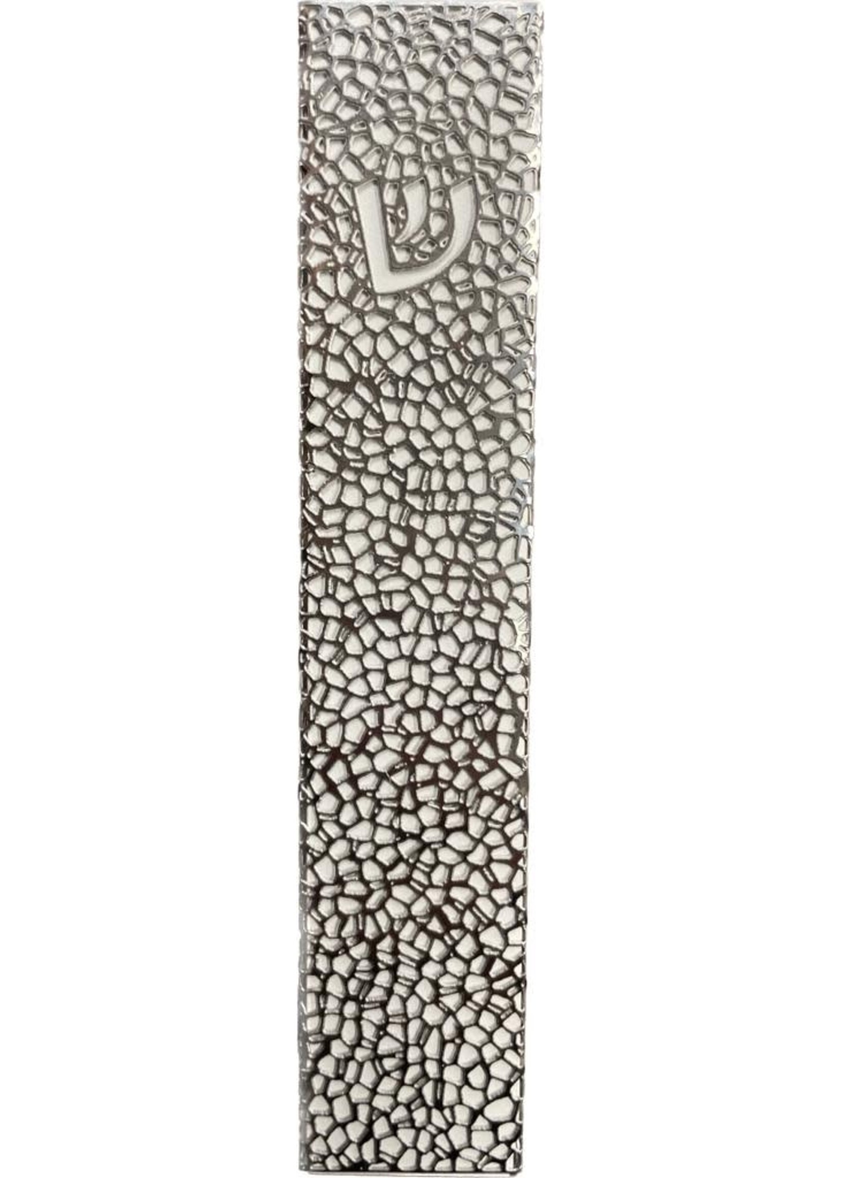 MEZUZAH ORGANIC MESH SILVER OVER WHITE 10CM - LASER CUT STEEL