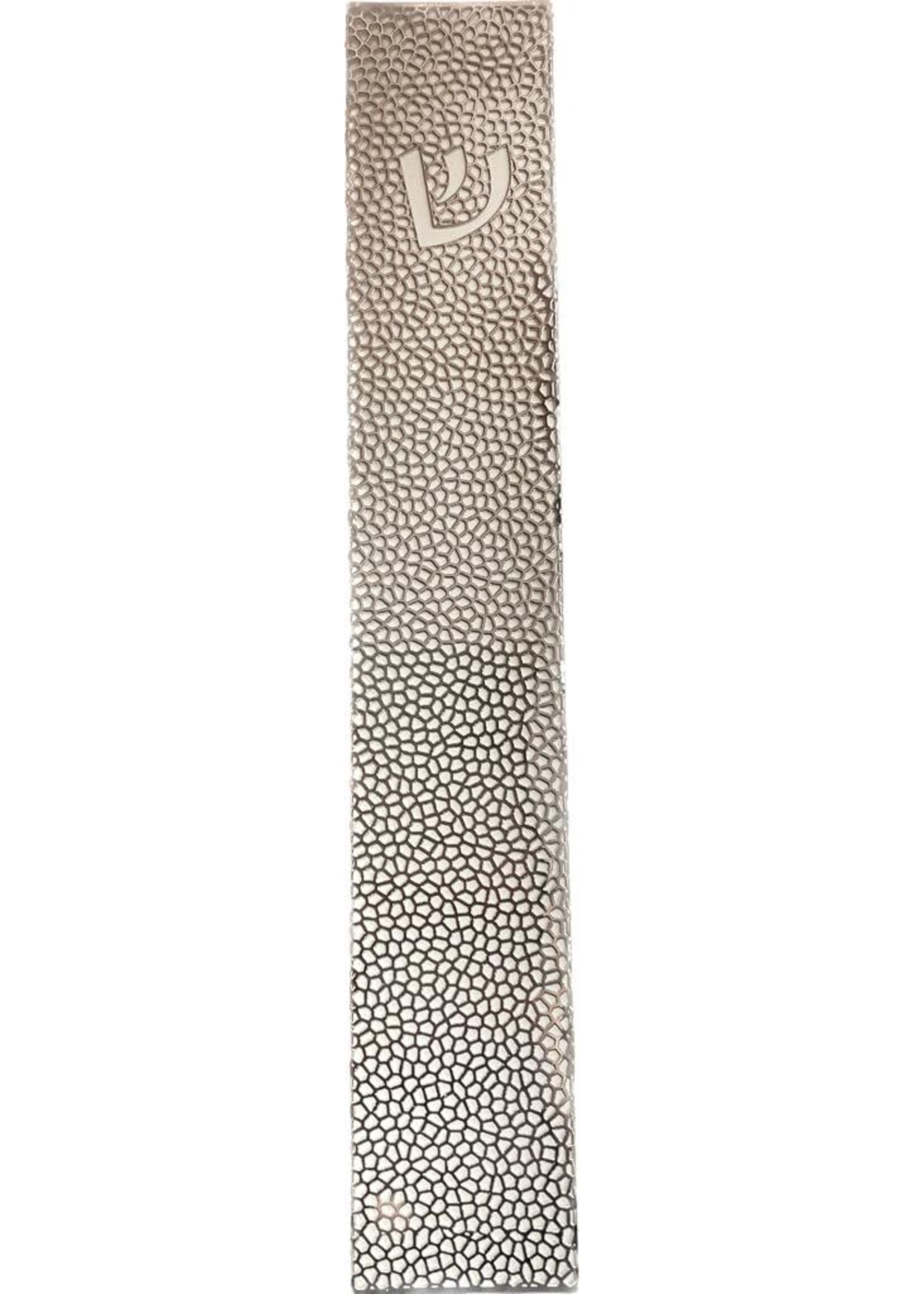 MEZUZAH ORGANIC MESH SILVER OVER WHITE 15CM - LASER CUT STEEL