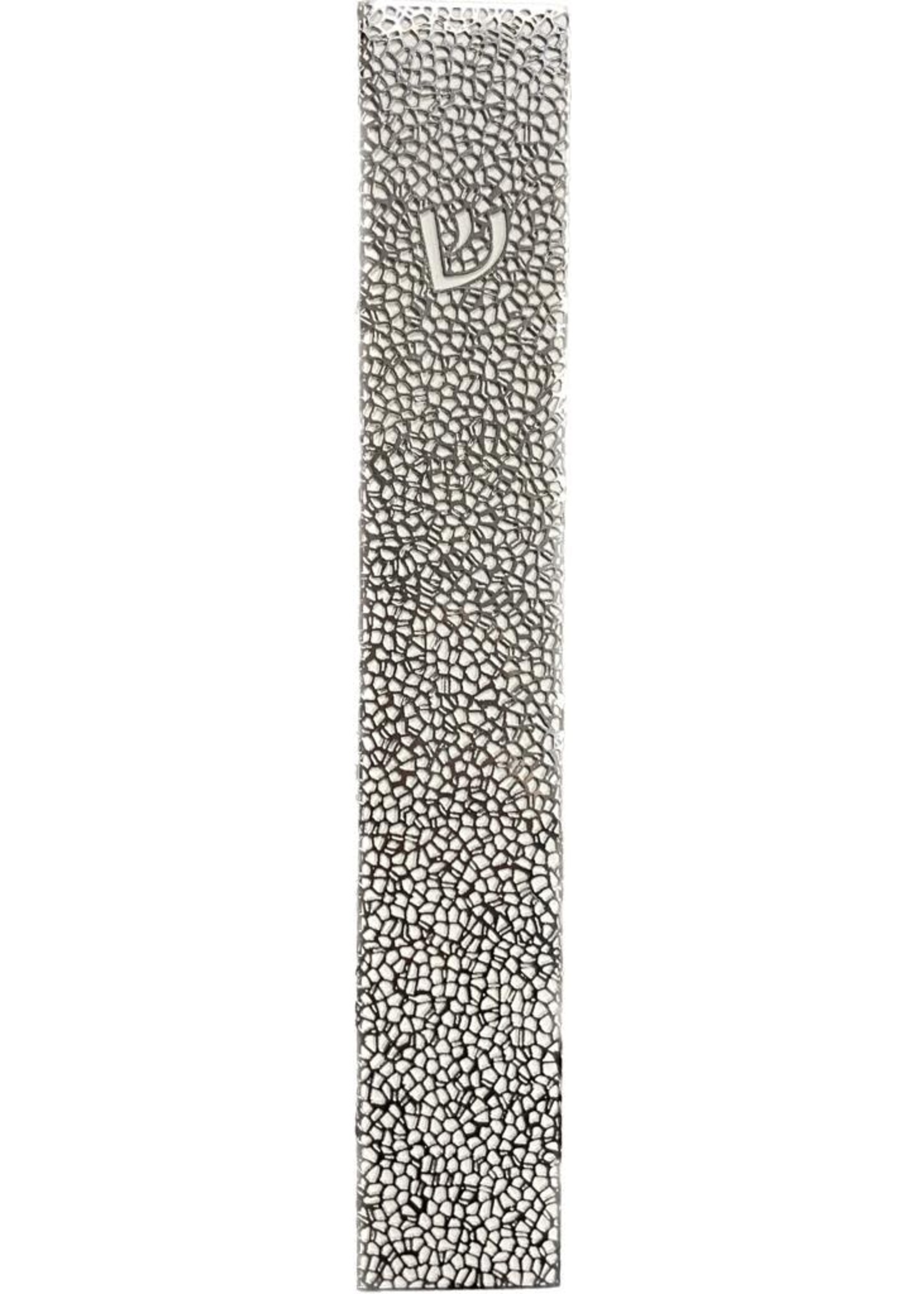 MEZUZAH ORGANIC MESH SILVER OVER WHITE 12 CM - LASER CUT STEEL