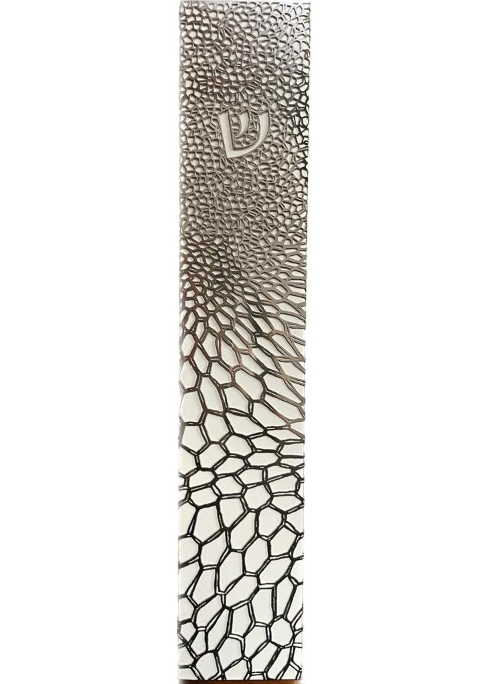 MEZUZAH ORGANIC LACE SILVER OVER WHITE 20 CM - LASER CUT STEEL