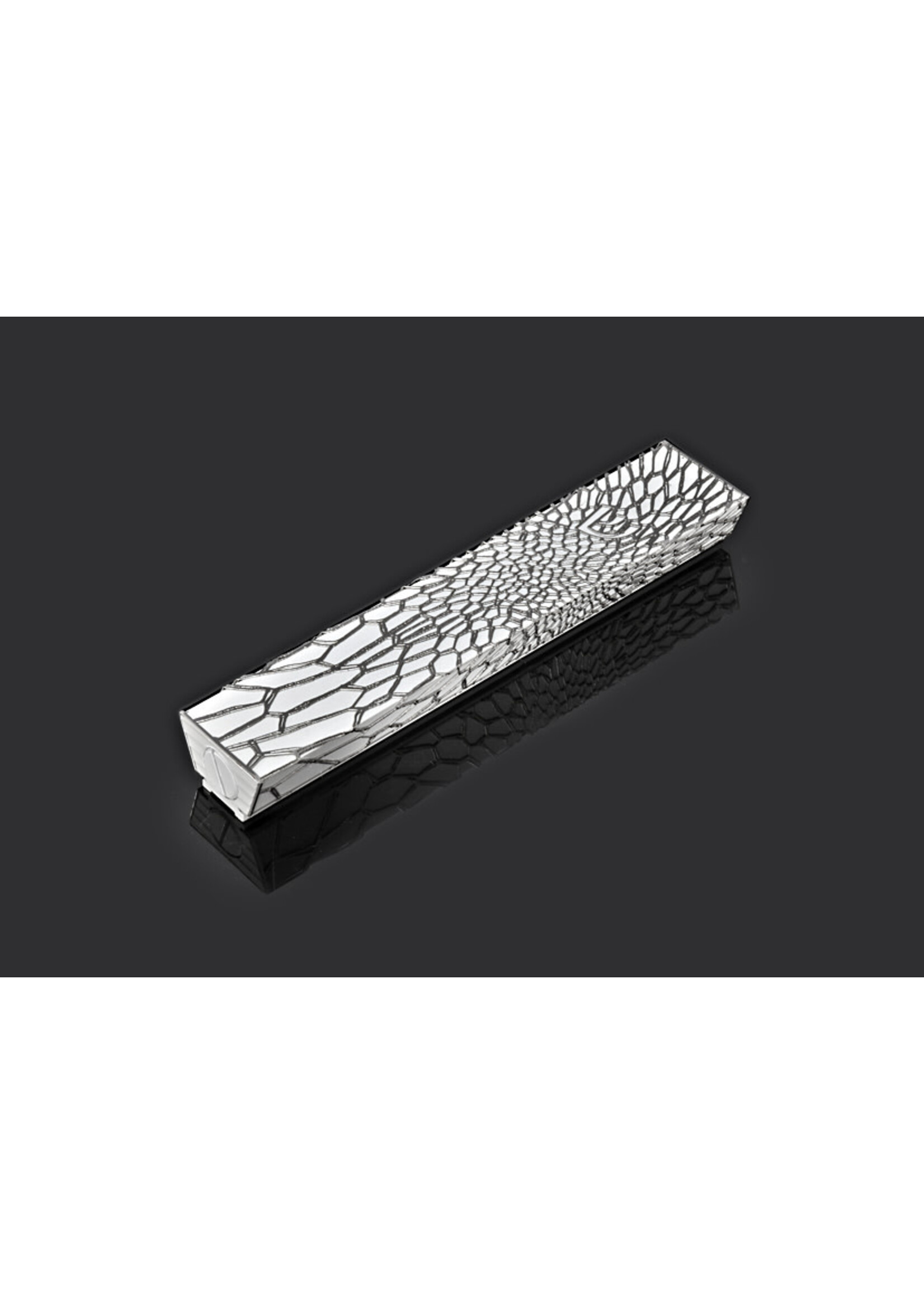 MEZUZAH ORGANIC LACE SILVER OVER WHITE 12CM - LASER CUT STEEL