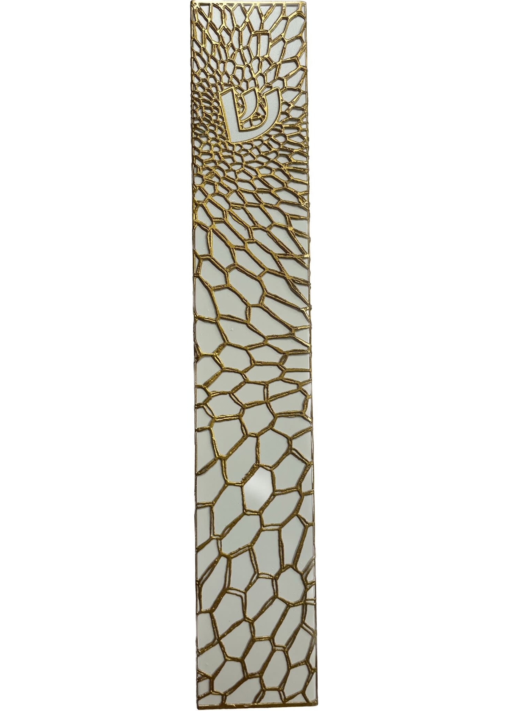 MEZUZAH ORGANIC LACE GOLD OVER WHITE 15 CM - LASER CUT STEEL