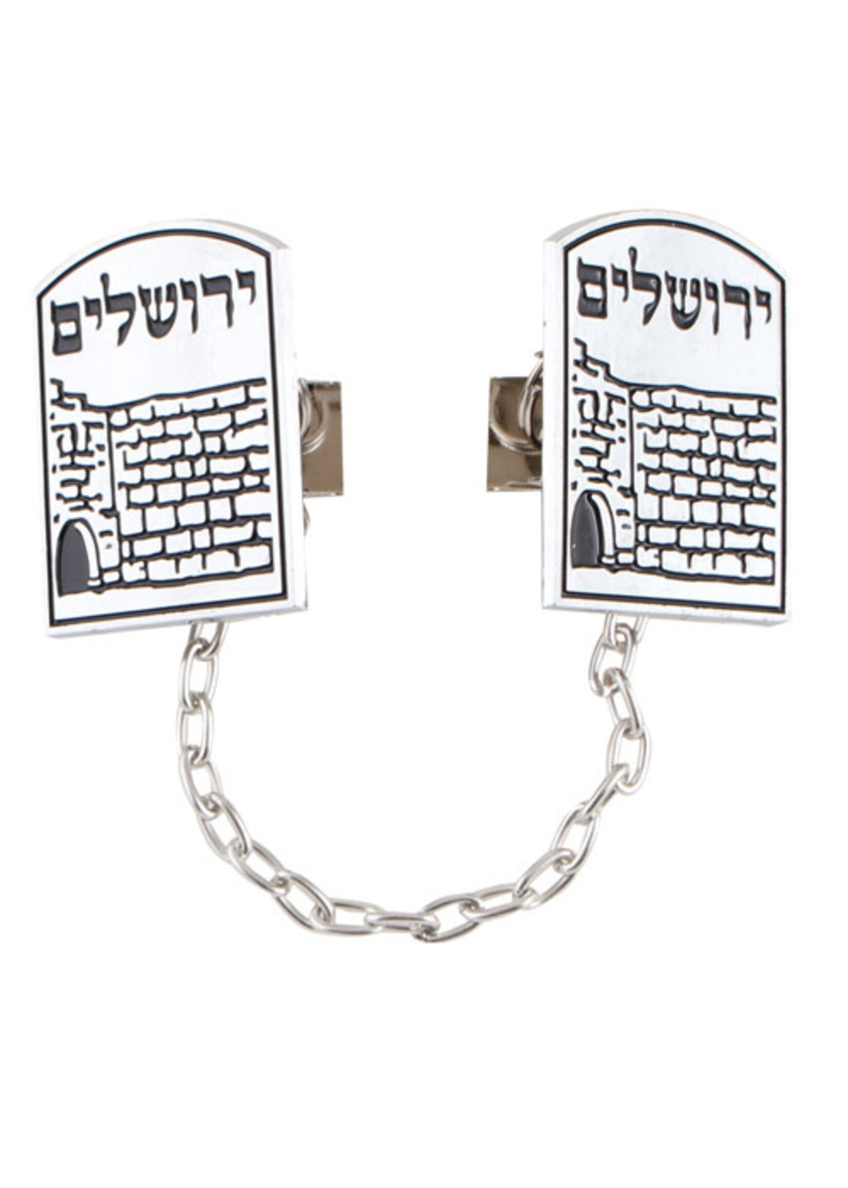 TALLIS CLIPS  WESTERN WALL "JERUSALEM" NICKEL FINISH