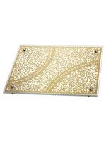 CHALLAH TRAY GLASS GOLD LASERCUT POMEGRANATES